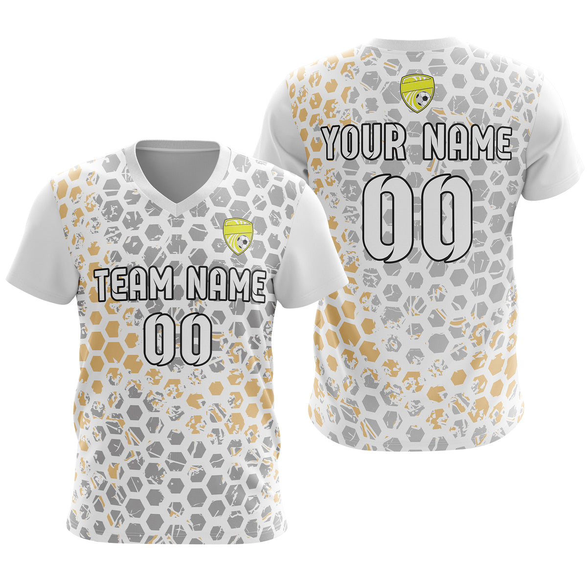 Soccer Jersey - V Neck - Full Pattern- Design 1 - White