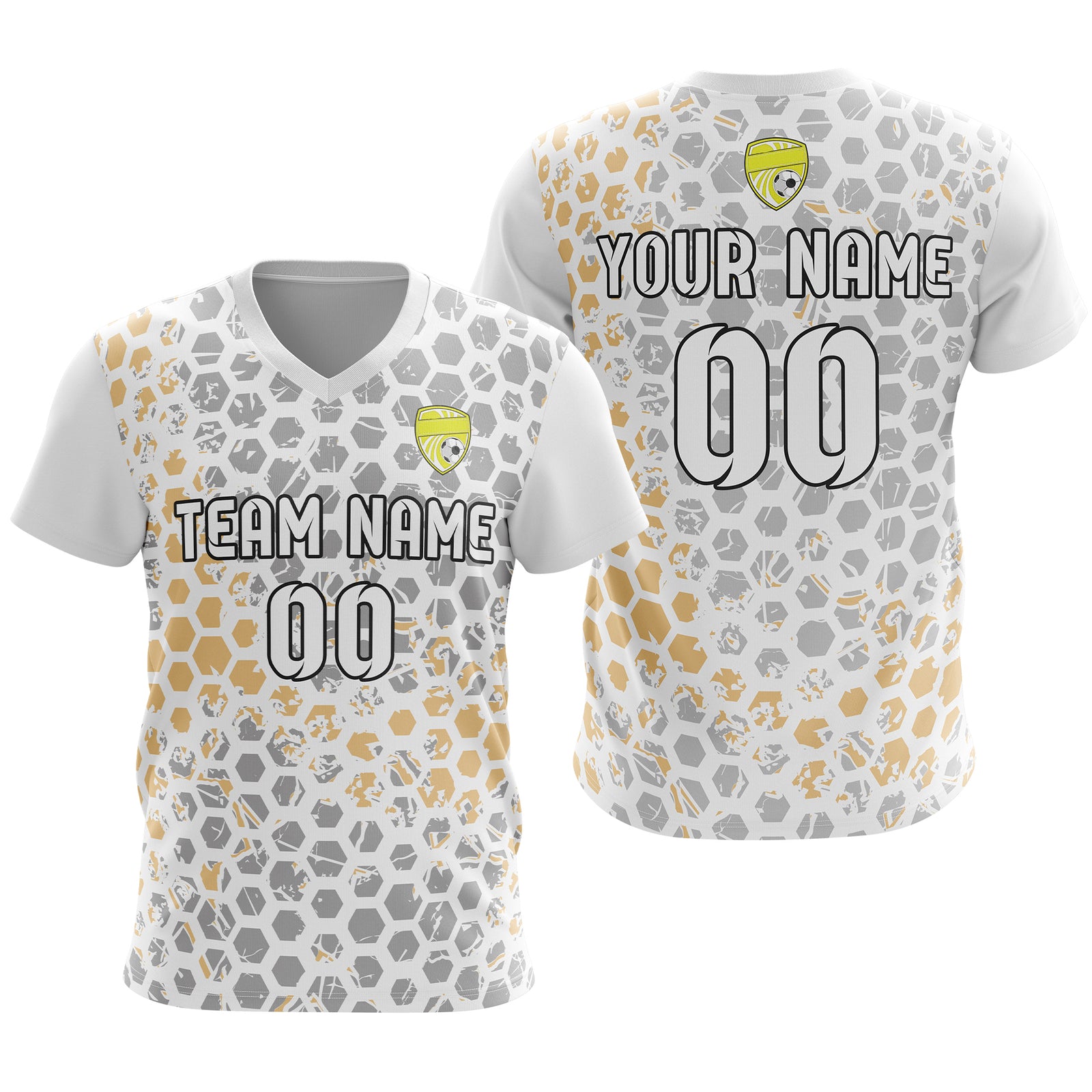 Soccer Jersey - V Neck - Full Pattern- Design 1 - White