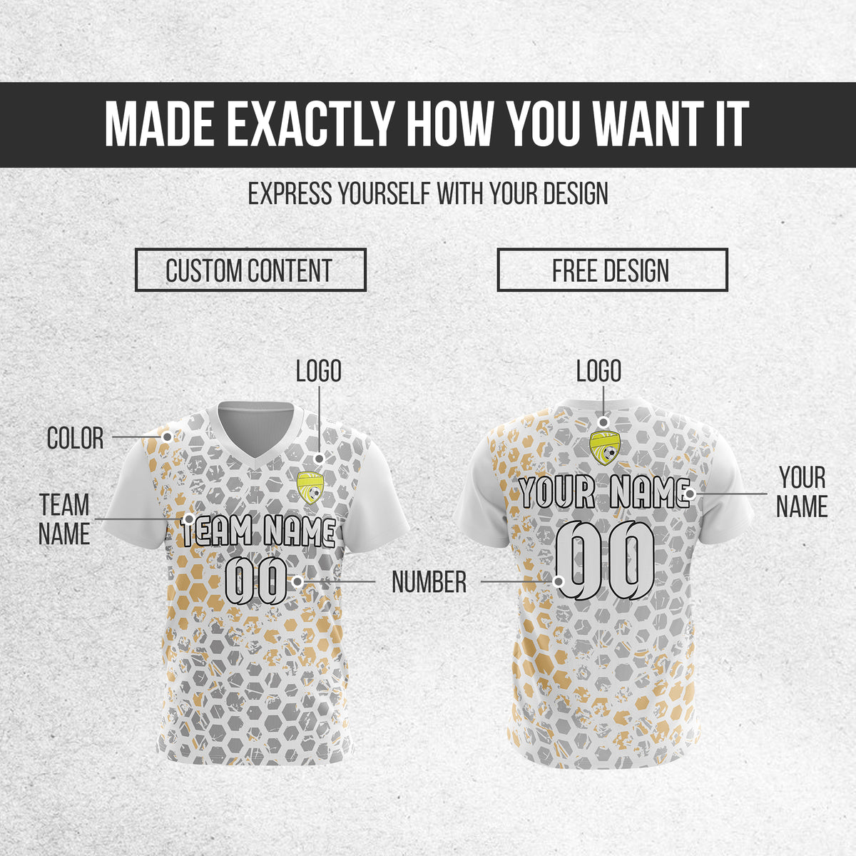 Soccer Jersey - V Neck - Full Pattern- Design 1 - White