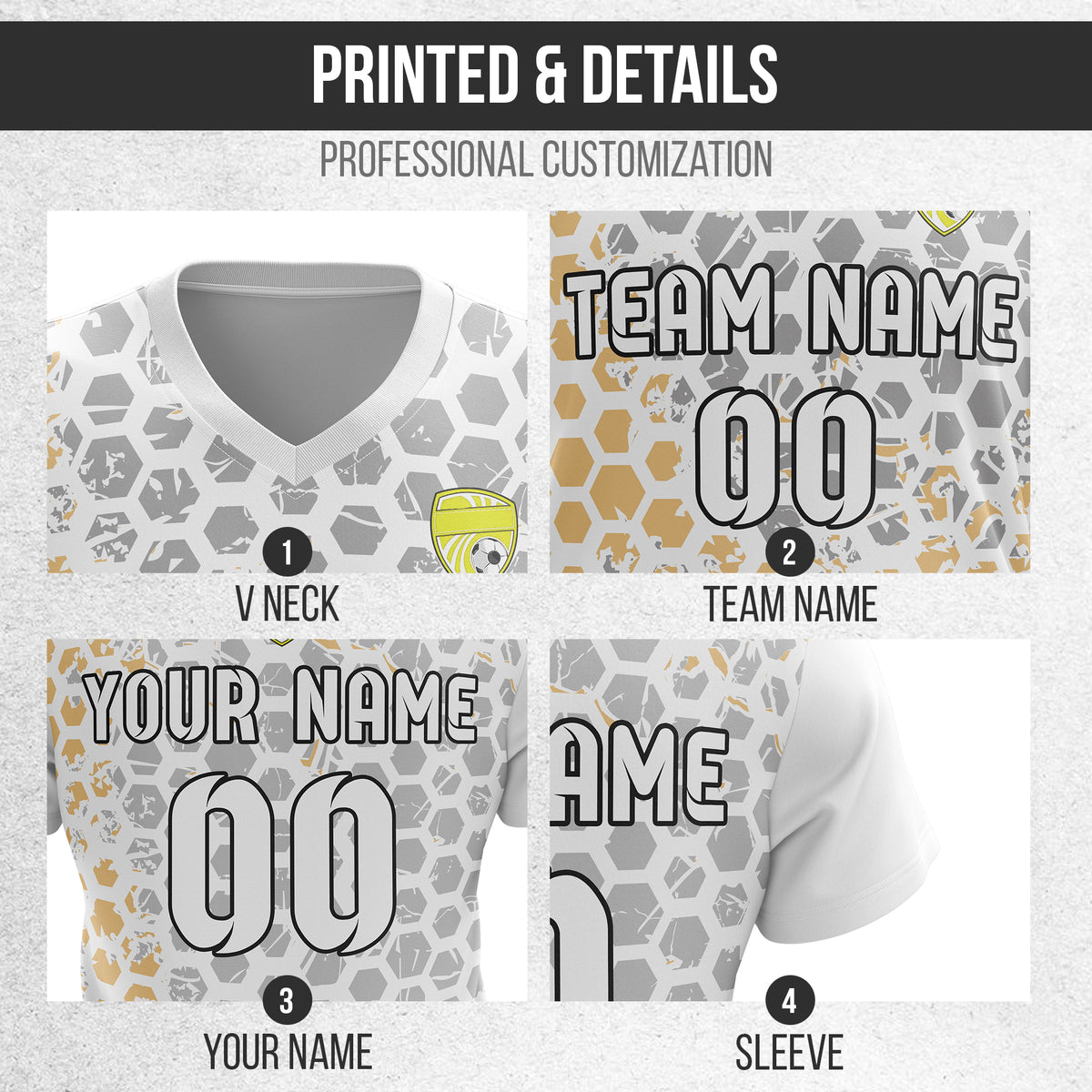 Soccer Jersey - V Neck - Full Pattern- Design 1 - White