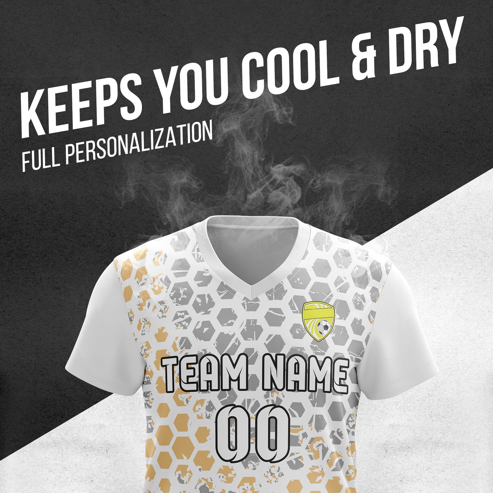 Soccer Jersey - V Neck - Full Pattern- Design 1 - White