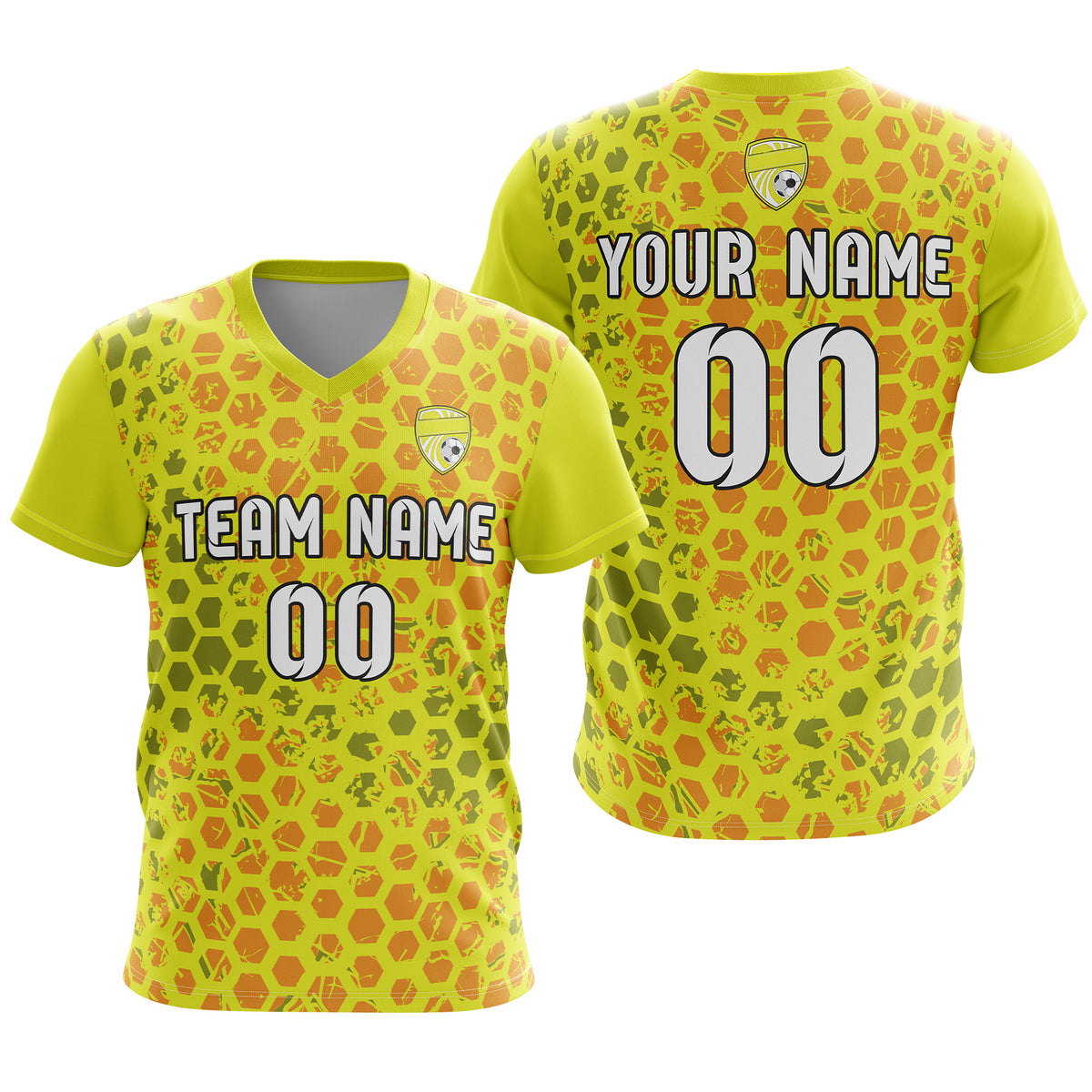Soccer Jersey - V Neck - Full Pattern- Design 1 - Yellow
