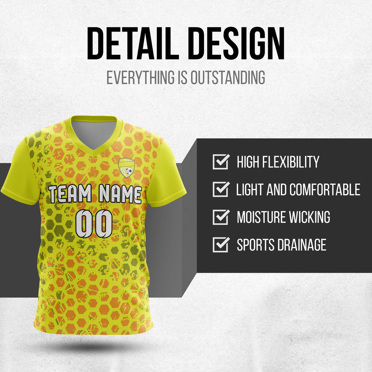 Soccer Jersey - V Neck - Full Pattern- Design 1 - Yellow