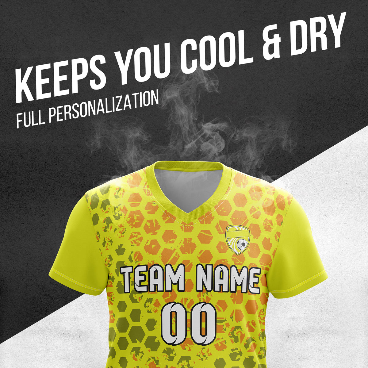 Soccer Jersey - V Neck - Full Pattern- Design 1 - Yellow