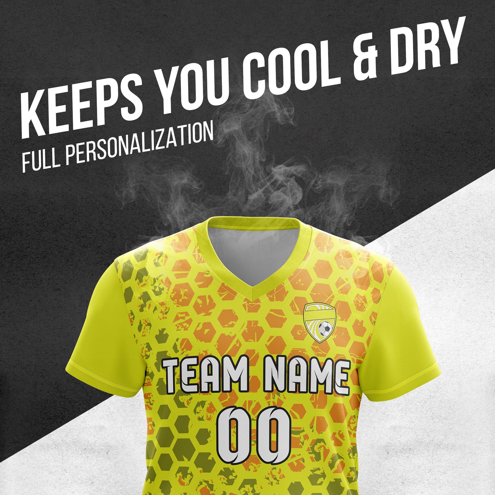 Soccer Jersey - V Neck - Full Pattern- Design 1 - Yellow