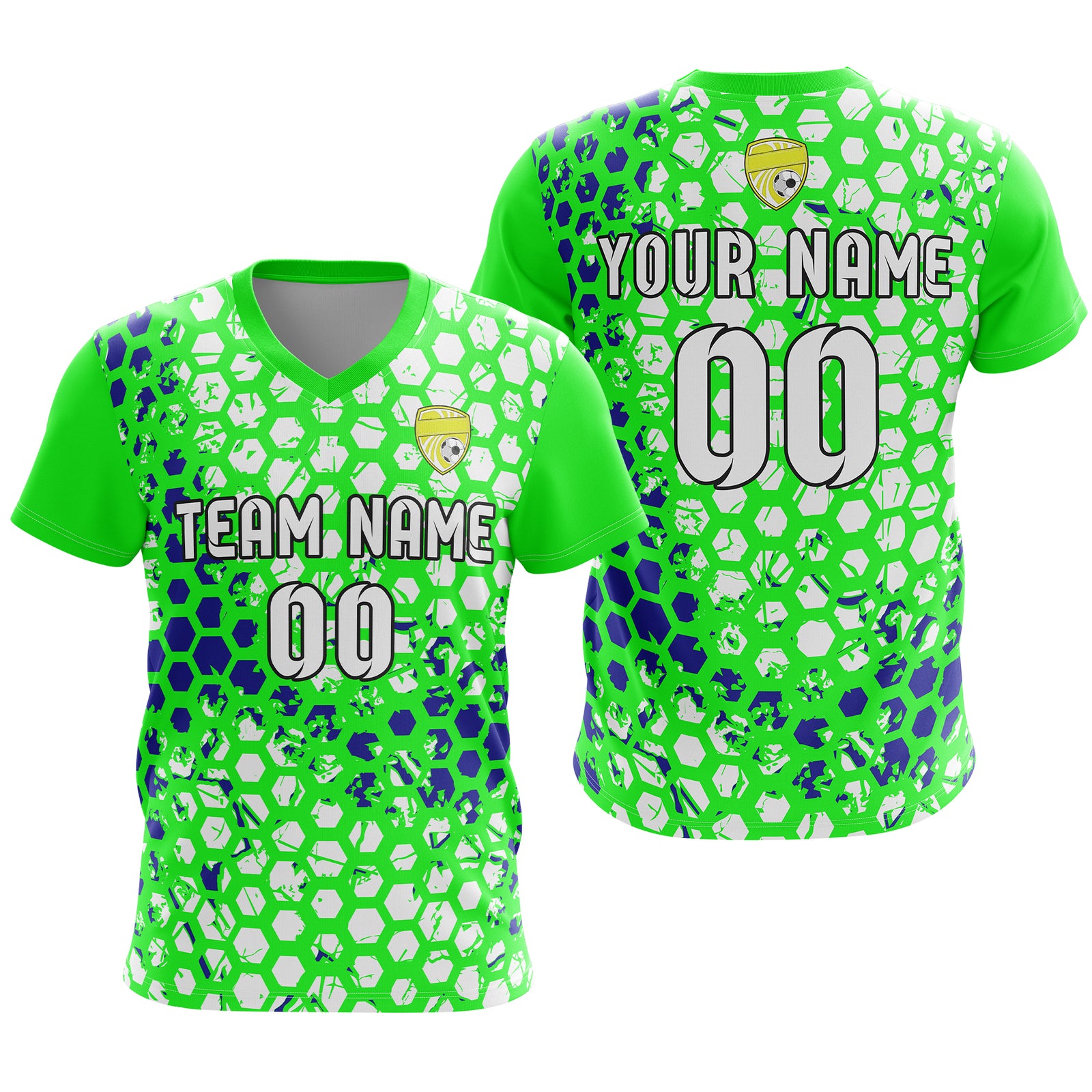 Soccer Jersey - V Neck - Full Pattern- Design 1 - neon Green
