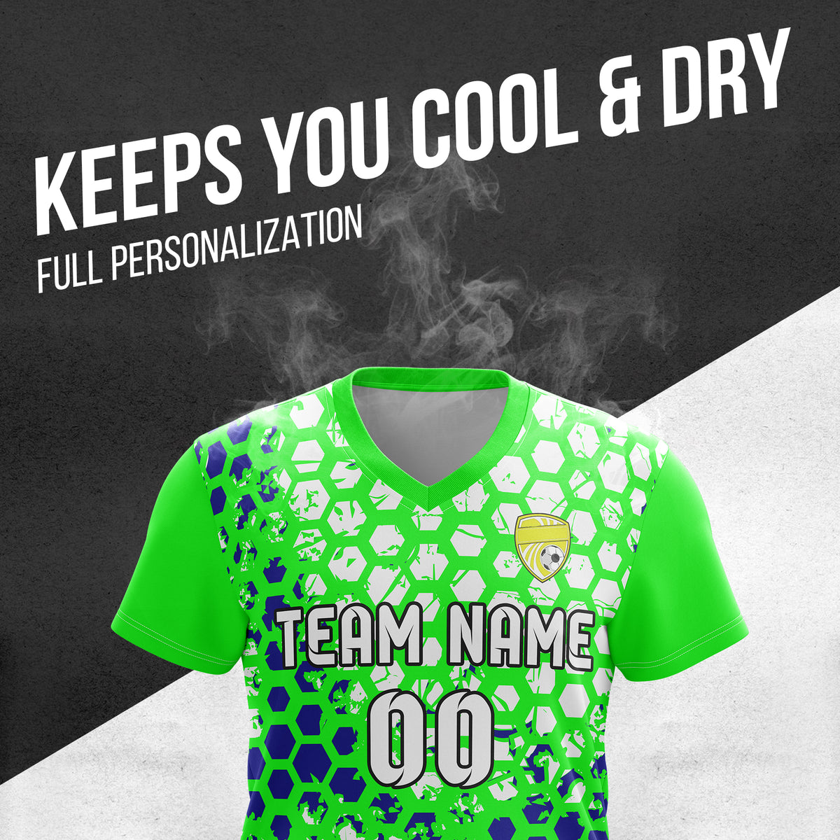 Soccer Jersey - V Neck - Full Pattern- Design 1 - neon Green