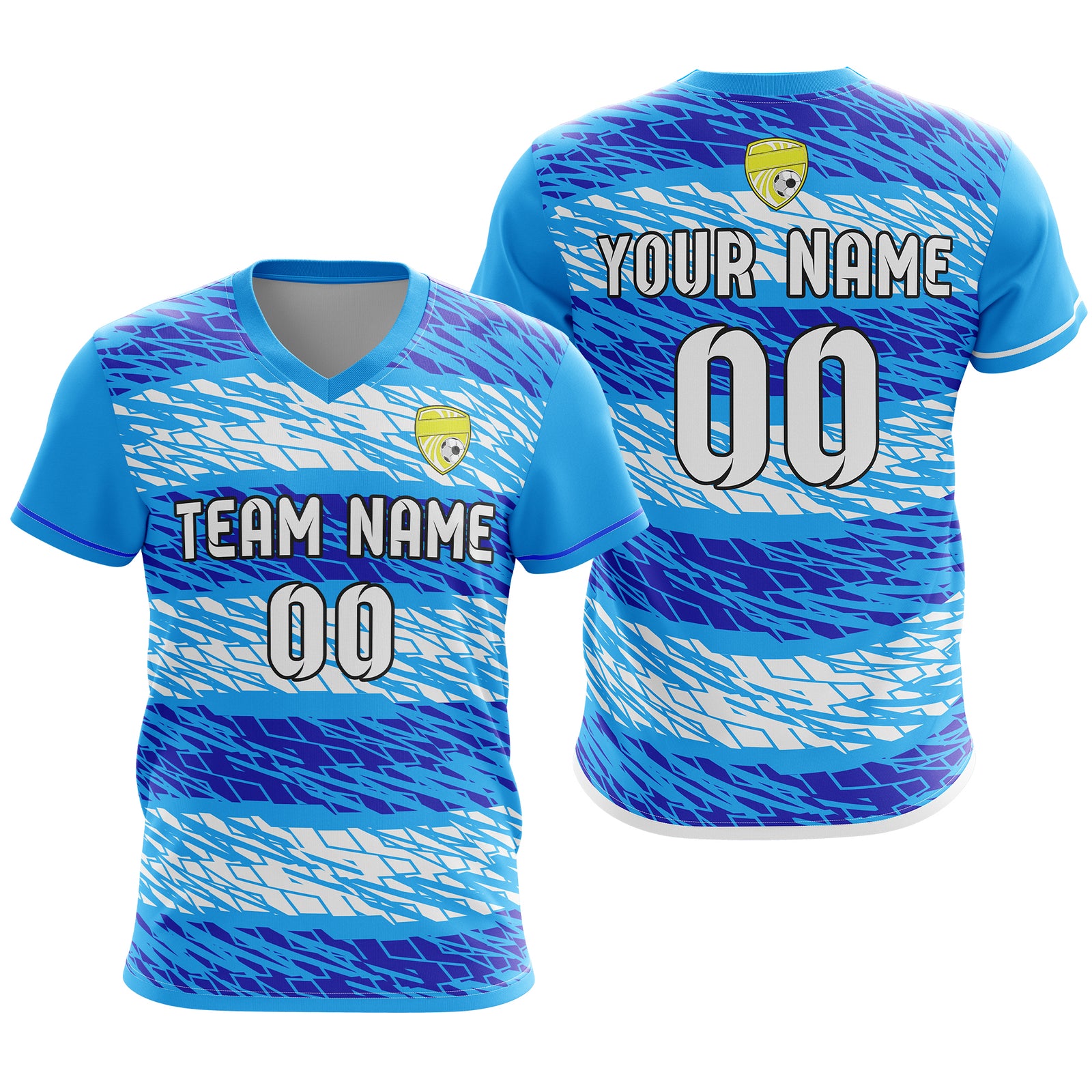 Soccer Jersey - V Neck - Full Pattern- Design 2 - Aqua