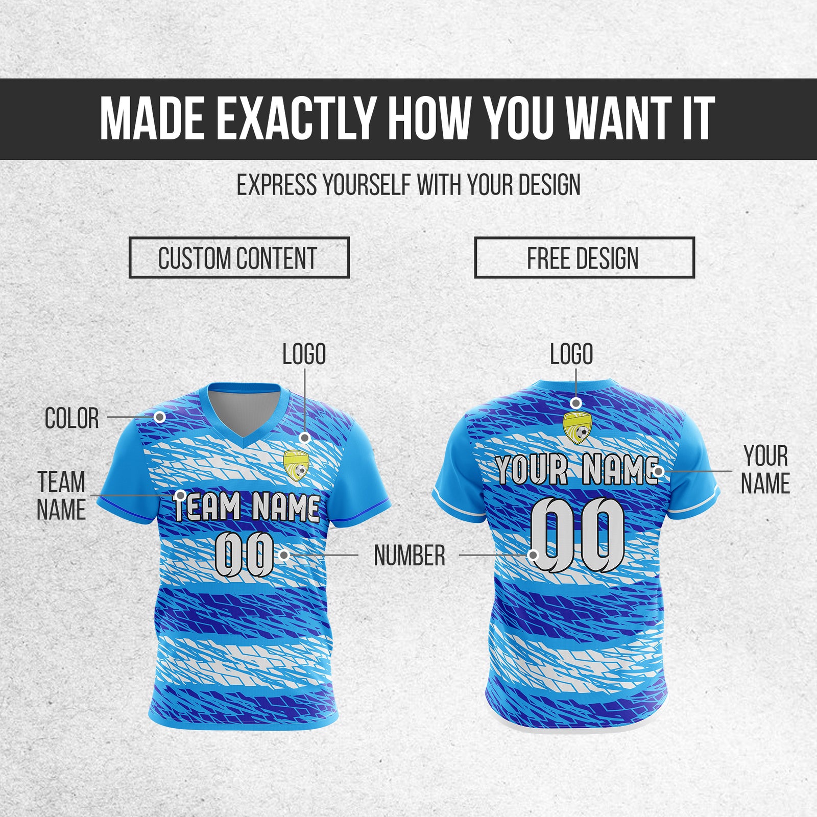 Soccer Jersey - V Neck - Full Pattern- Design 2 - Aqua