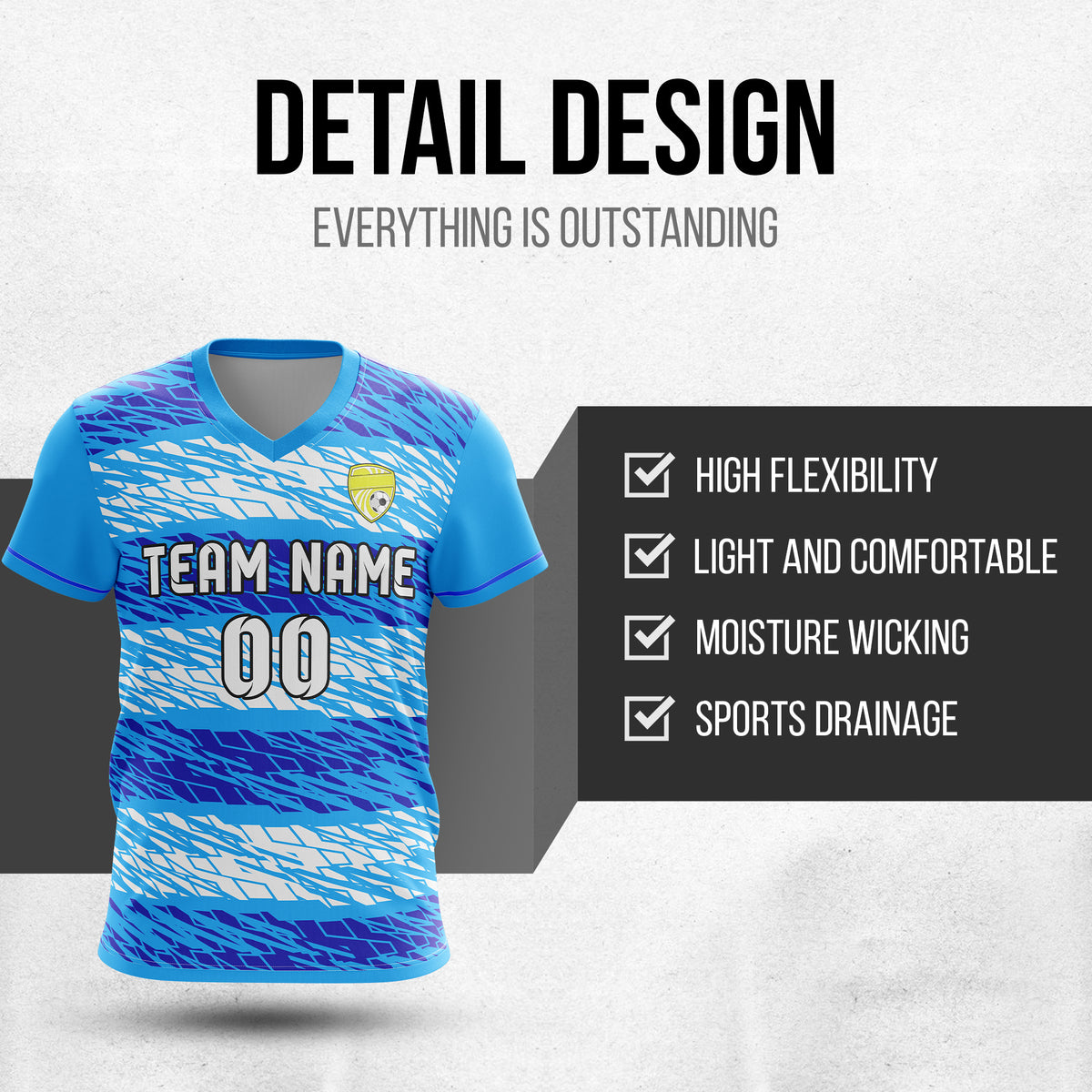 Soccer Jersey - V Neck - Full Pattern- Design 2 - Aqua