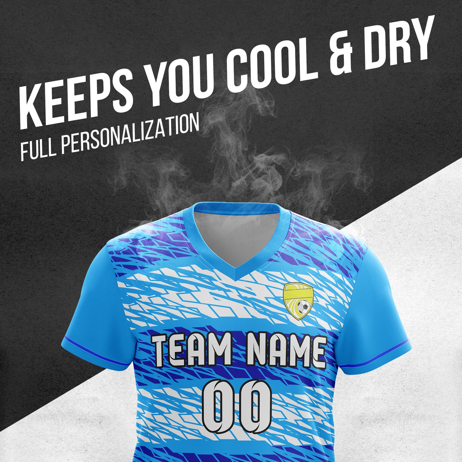 Soccer Jersey - V Neck - Full Pattern- Design 2 - Aqua