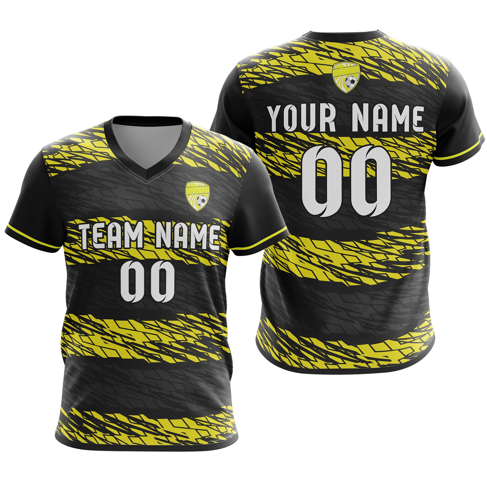 Soccer Jersey - V Neck - Full Pattern- Design 2 - Black