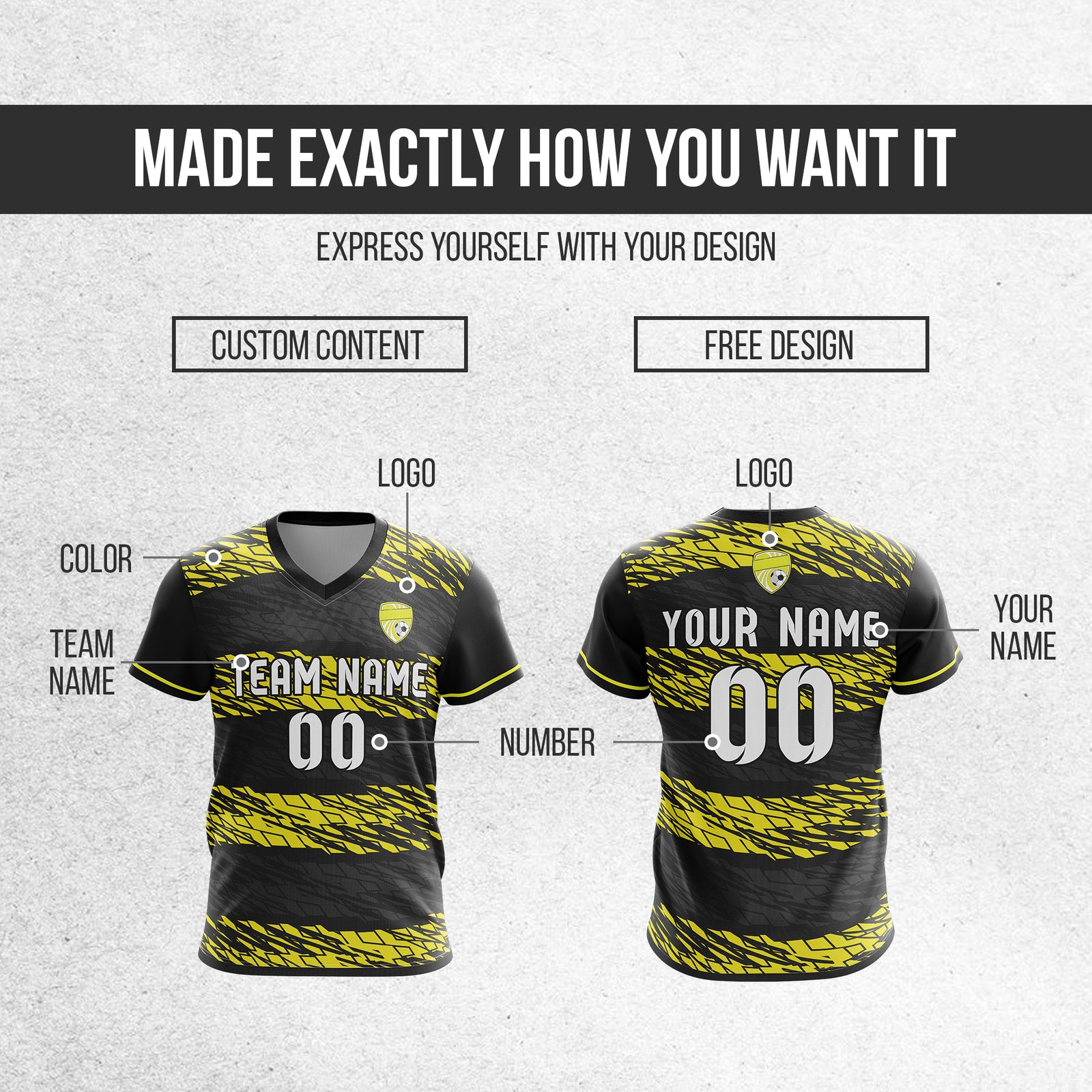 Soccer Jersey - V Neck - Full Pattern- Design 2 - Black