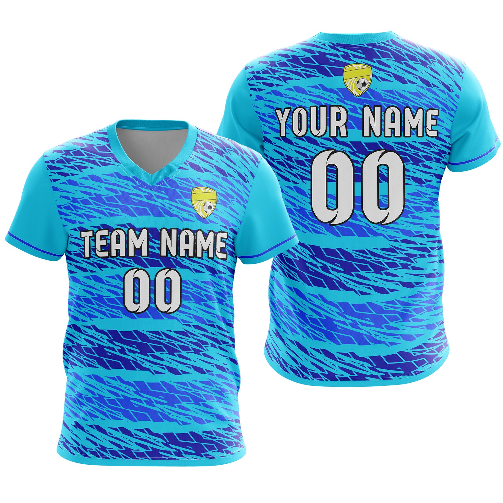 Soccer Jersey - V Neck - Full Pattern- Design 2 - Blue