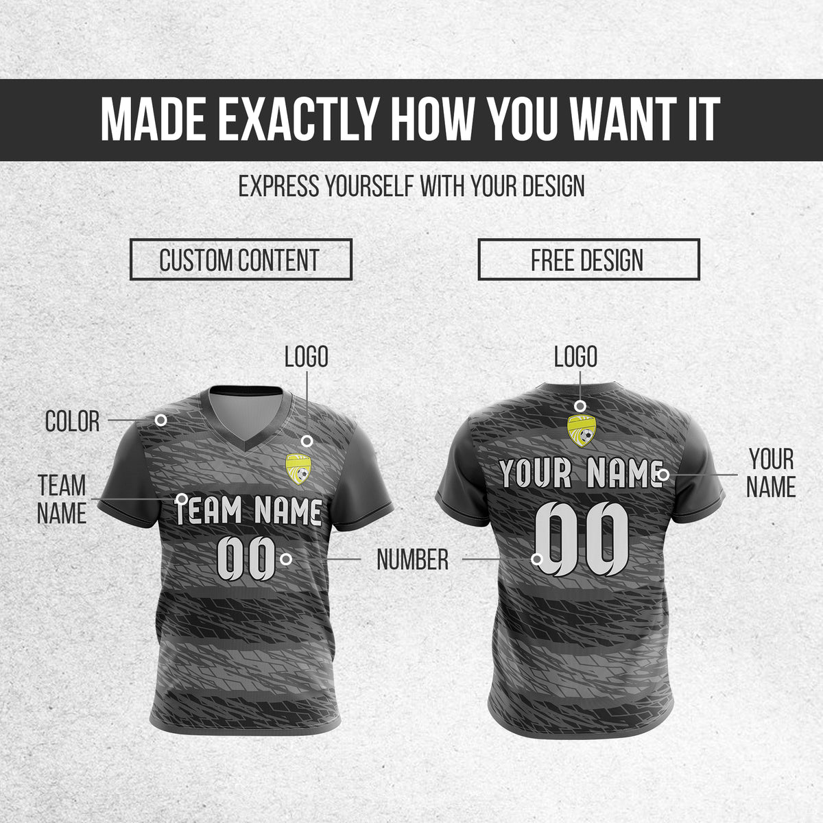 Soccer Jersey - V Neck - Full Pattern- Design 2 - Dark Grey