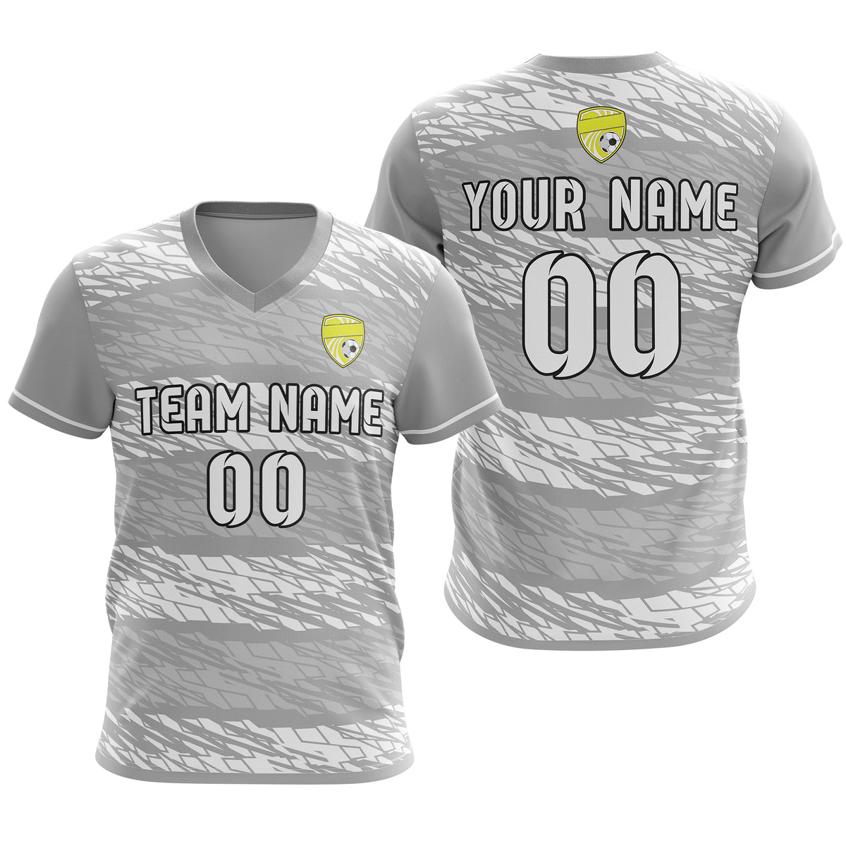 Soccer Jersey - V Neck - Full Pattern- Design 2 - Grey