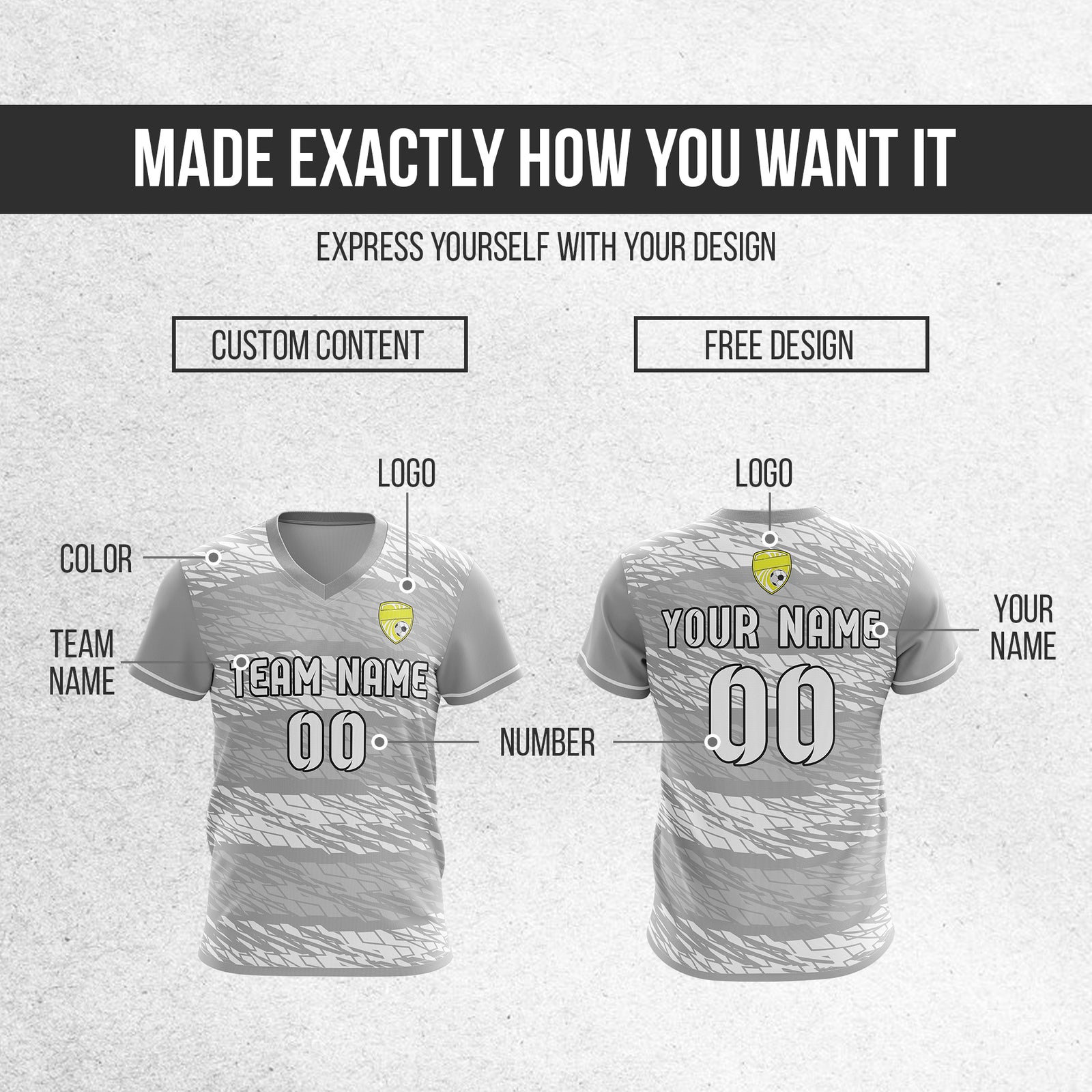 Soccer Jersey - V Neck - Full Pattern- Design 2 - Grey