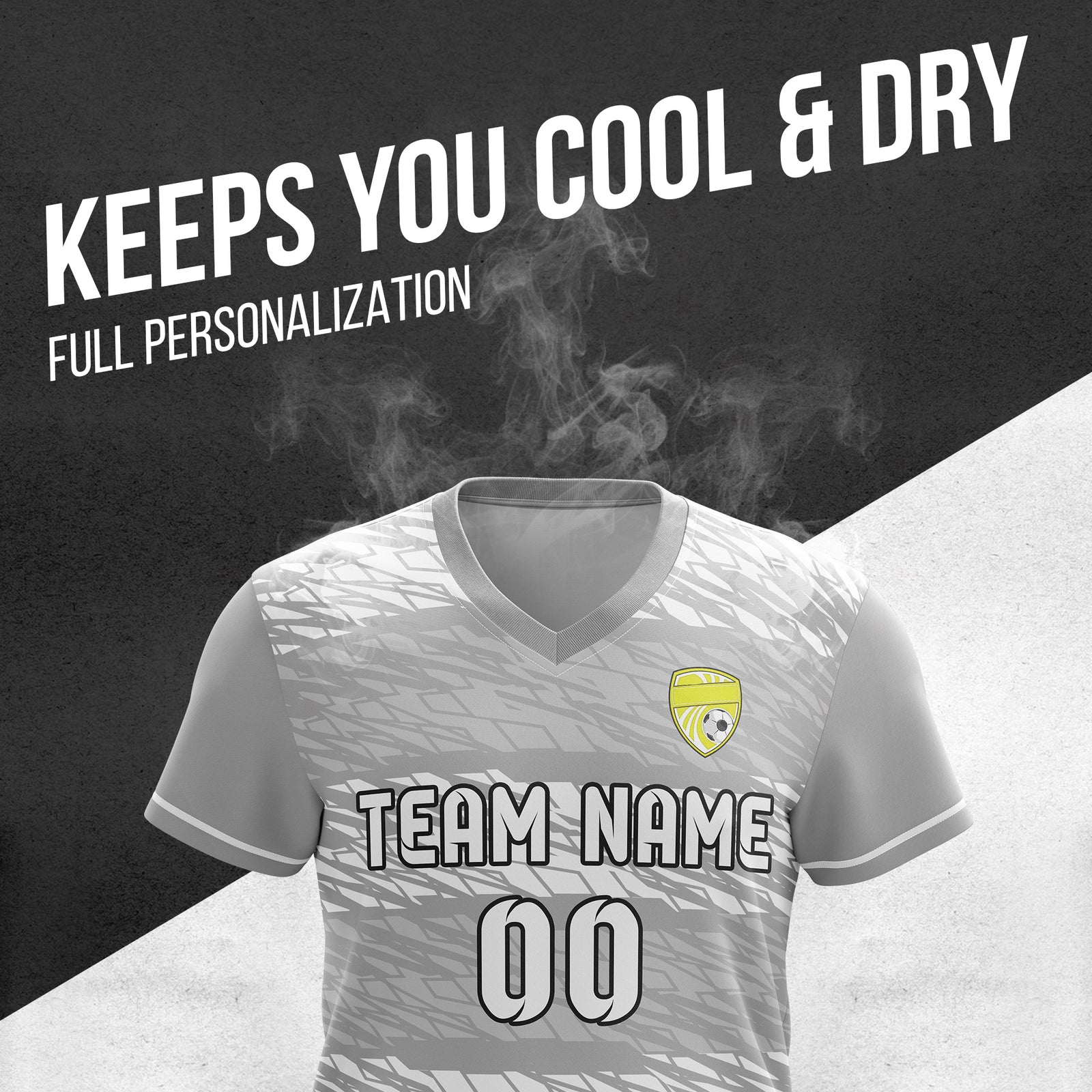 Soccer Jersey - V Neck - Full Pattern- Design 2 - Grey