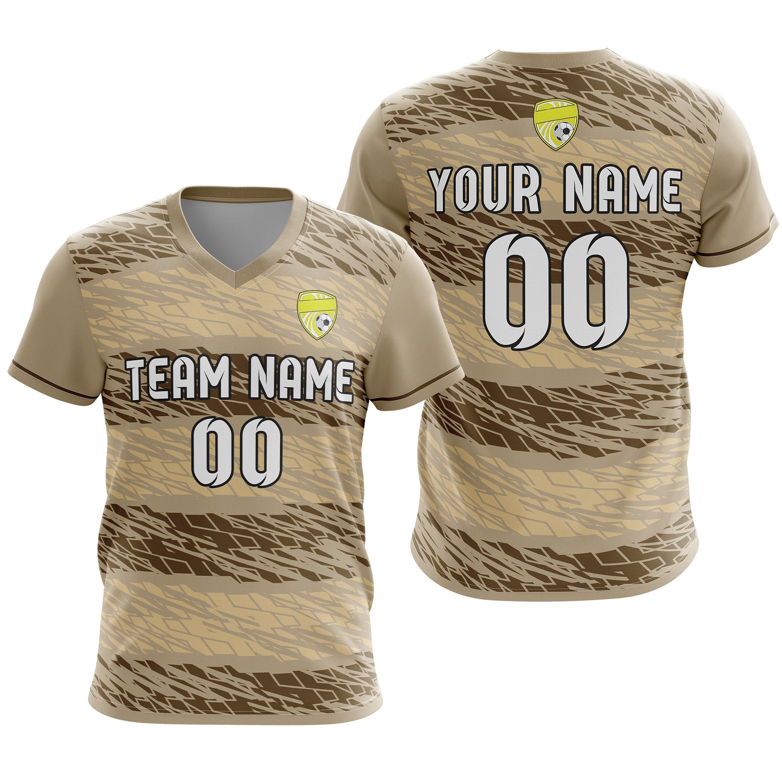 Soccer Jersey - V Neck - Full Pattern- Design 2 - Khakhii