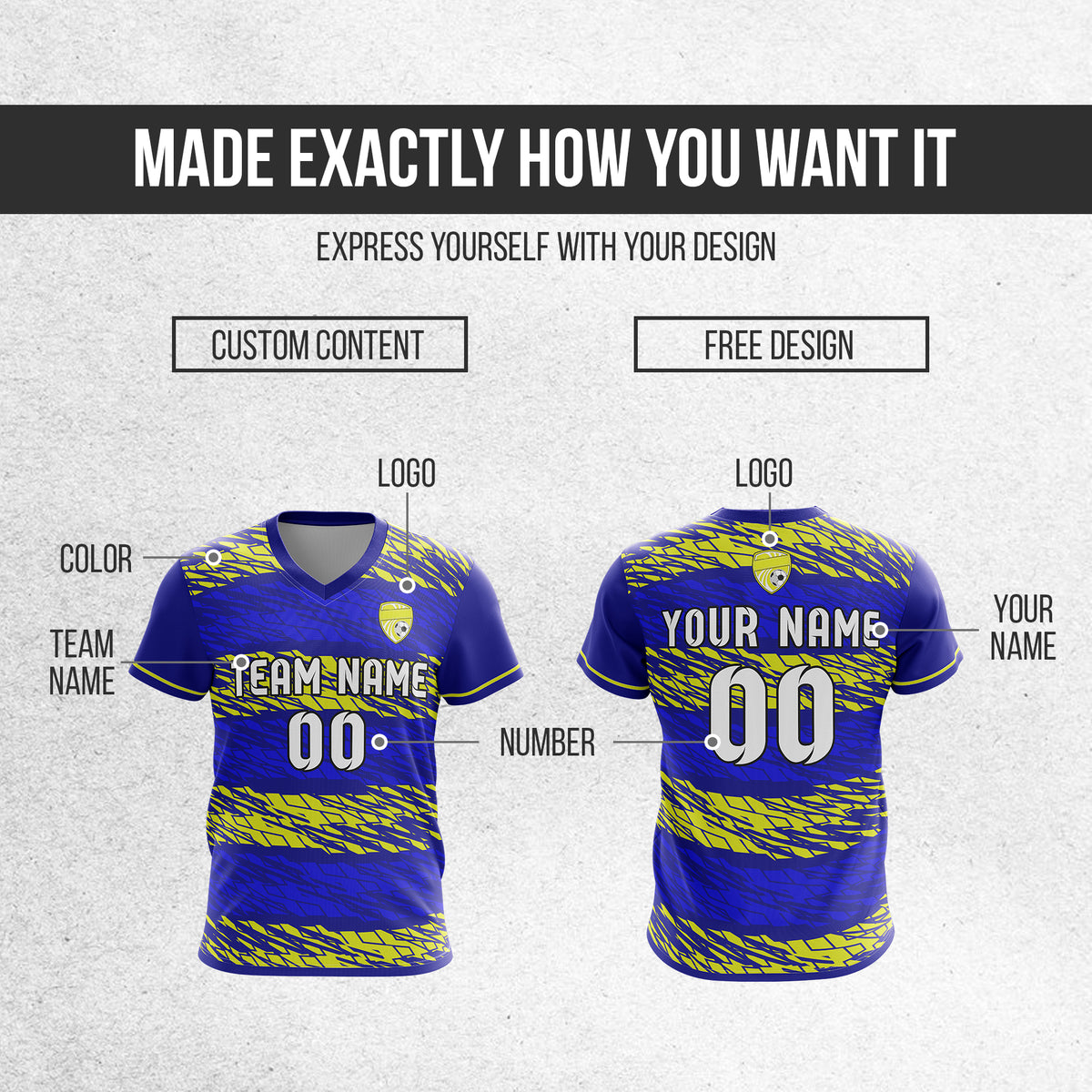 Soccer Jersey - V Neck - Full Pattern- Design 2 - Navy