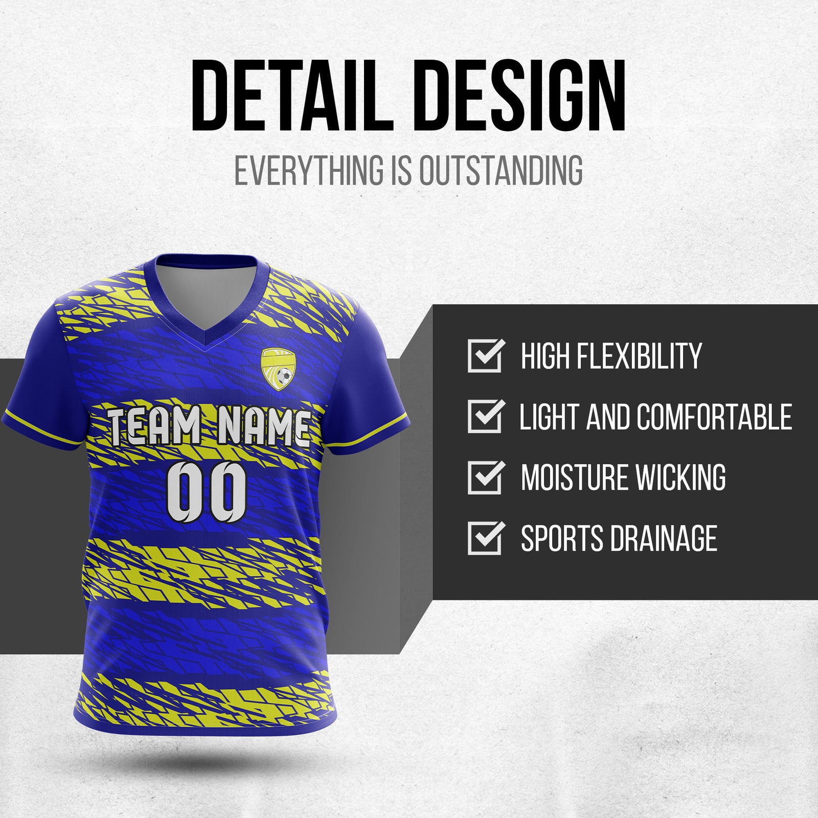 Soccer Jersey - V Neck - Full Pattern- Design 2 - Navy