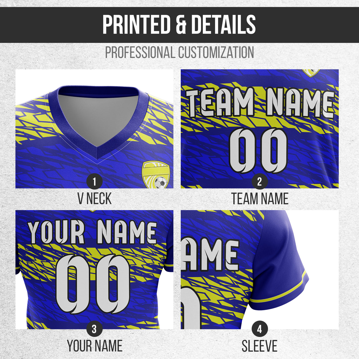 Soccer Jersey - V Neck - Full Pattern- Design 2 - Navy