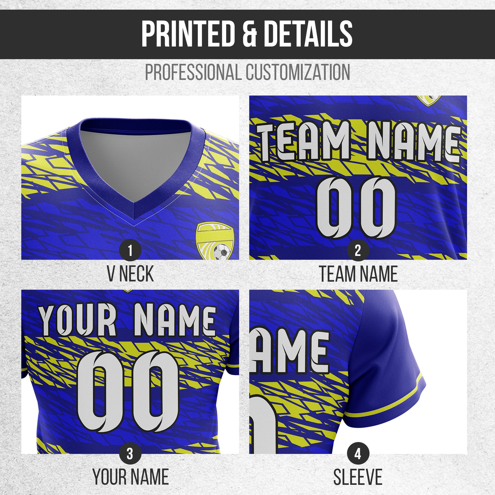 Soccer Jersey - V Neck - Full Pattern- Design 2 - Navy