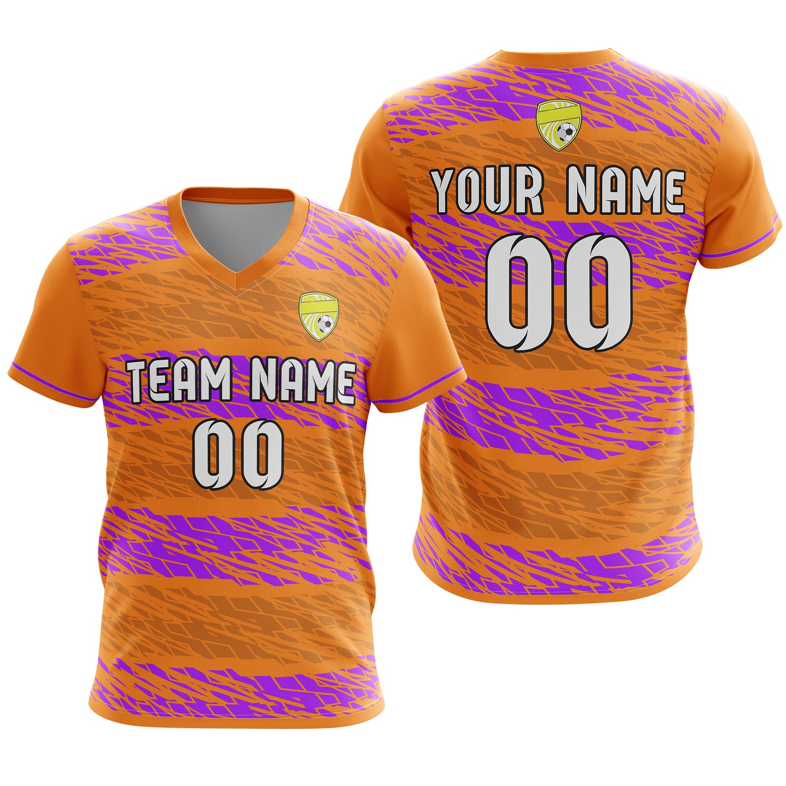Soccer Jersey - V Neck - Full Pattern- Design 2 - Orange