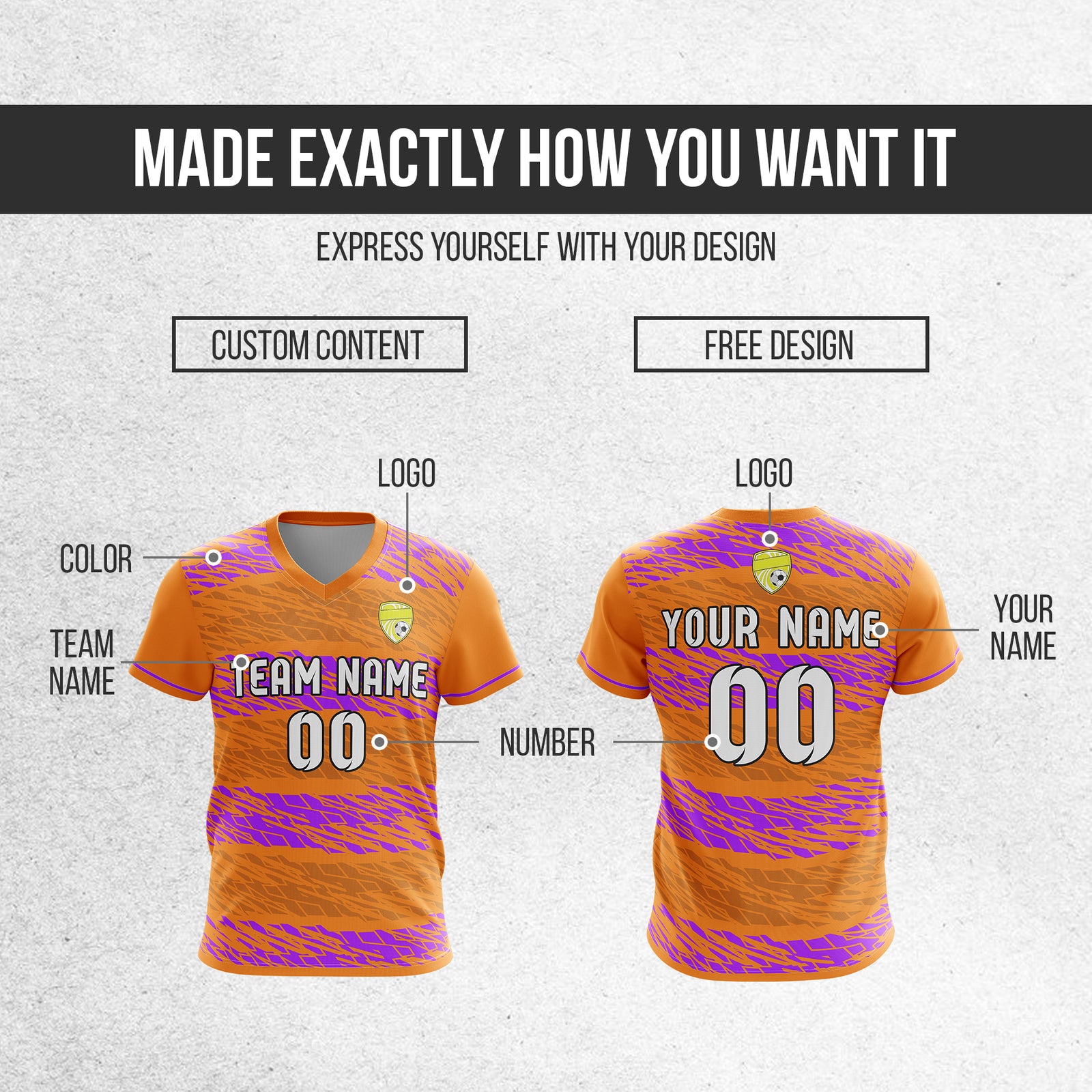 Soccer Jersey - V Neck - Full Pattern- Design 2 - Orange