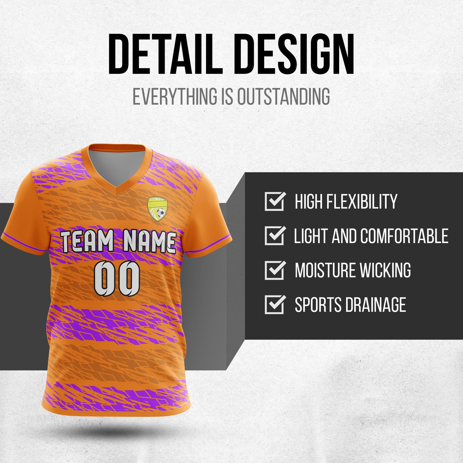 Soccer Jersey - V Neck - Full Pattern- Design 2 - Orange