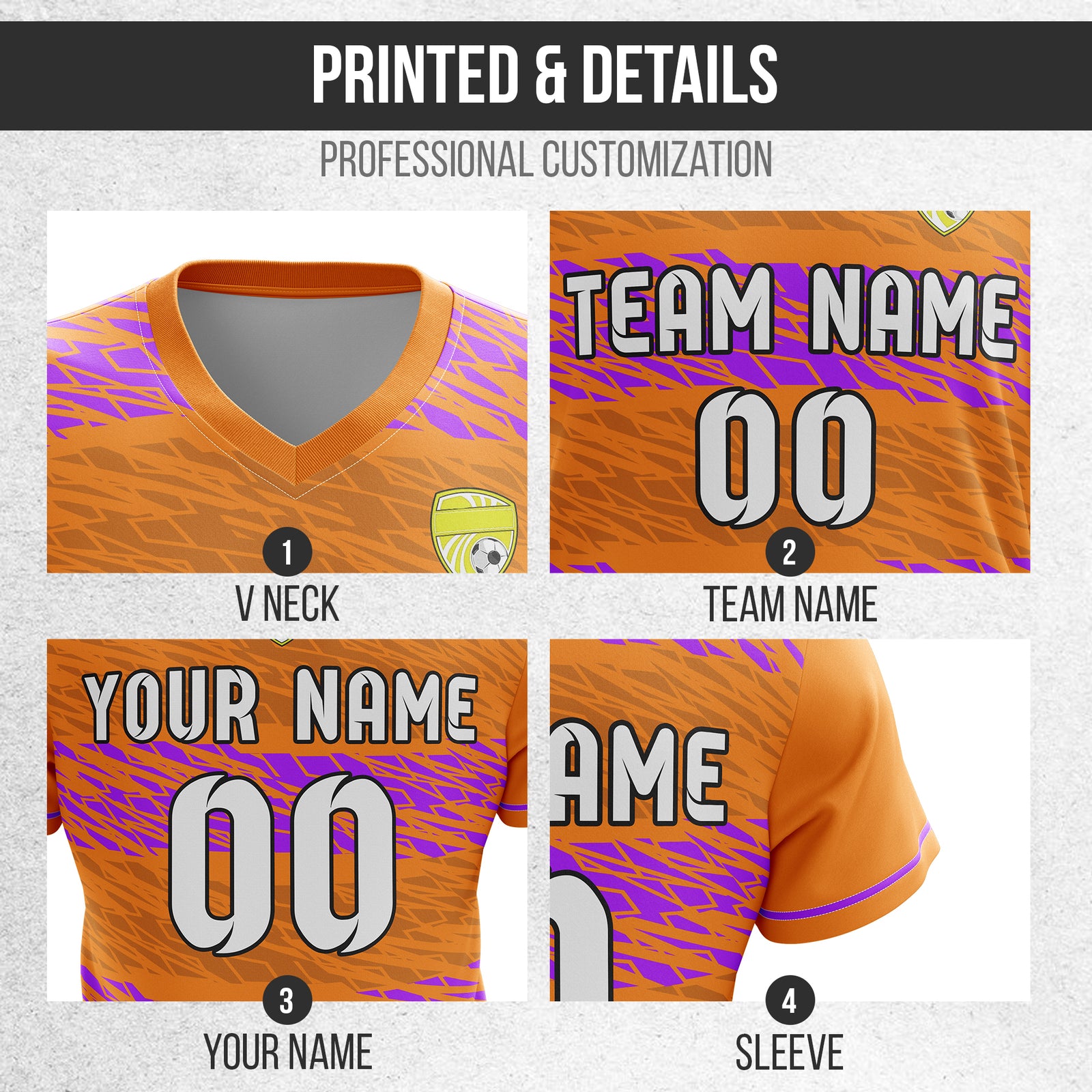Soccer Jersey - V Neck - Full Pattern- Design 2 - Orange