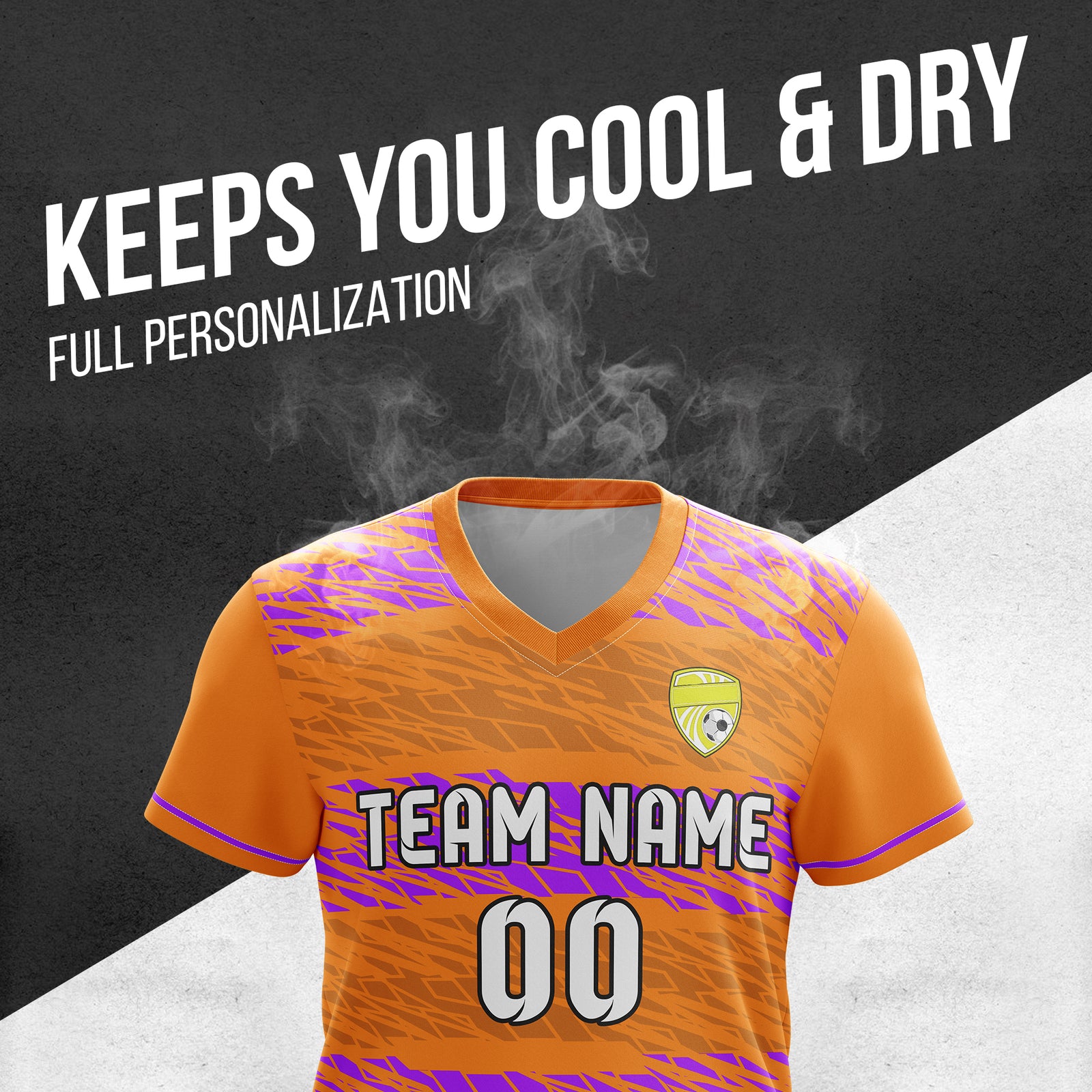 Soccer Jersey - V Neck - Full Pattern- Design 2 - Orange