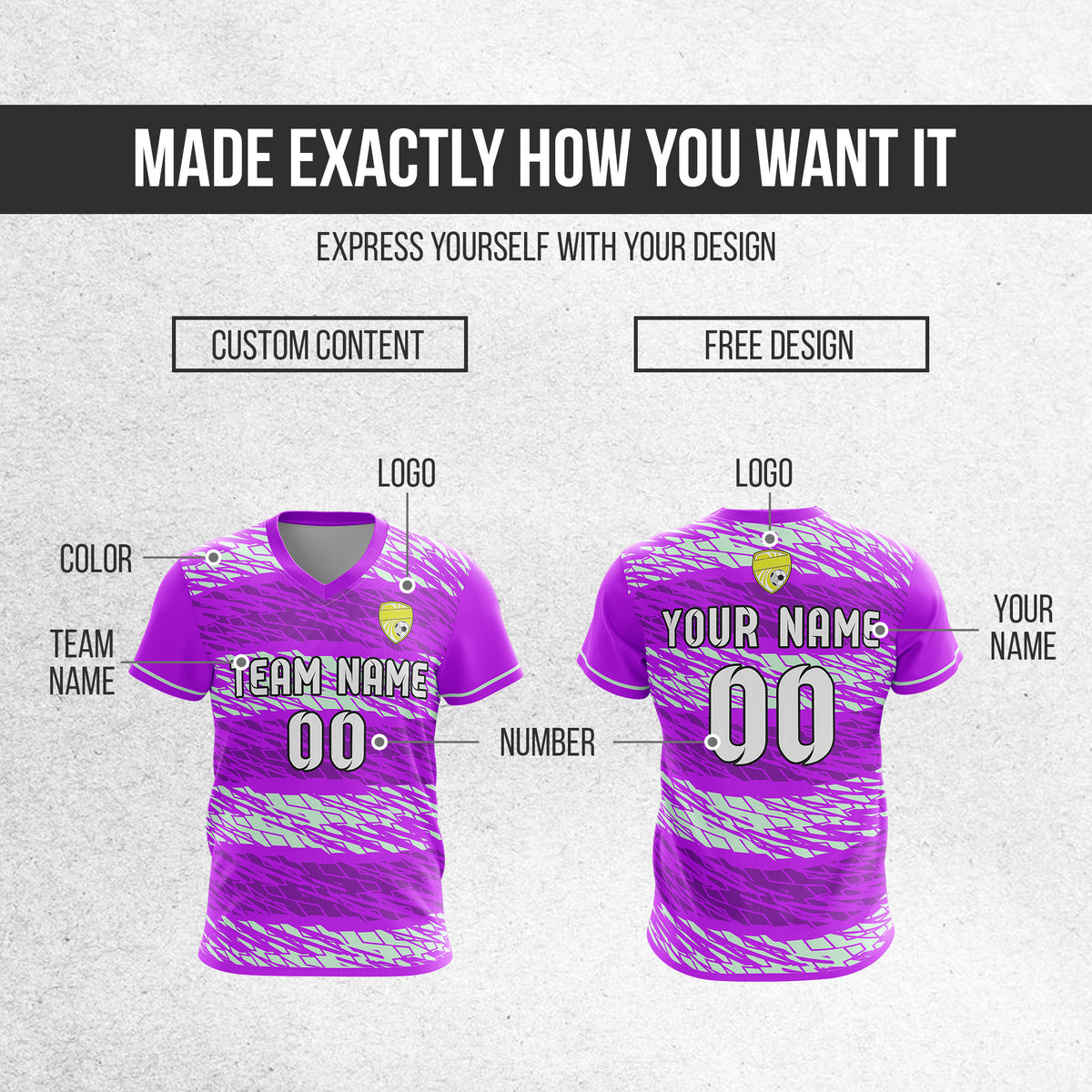 Soccer Jersey - V Neck - Full Pattern- Design 2 - Purple
