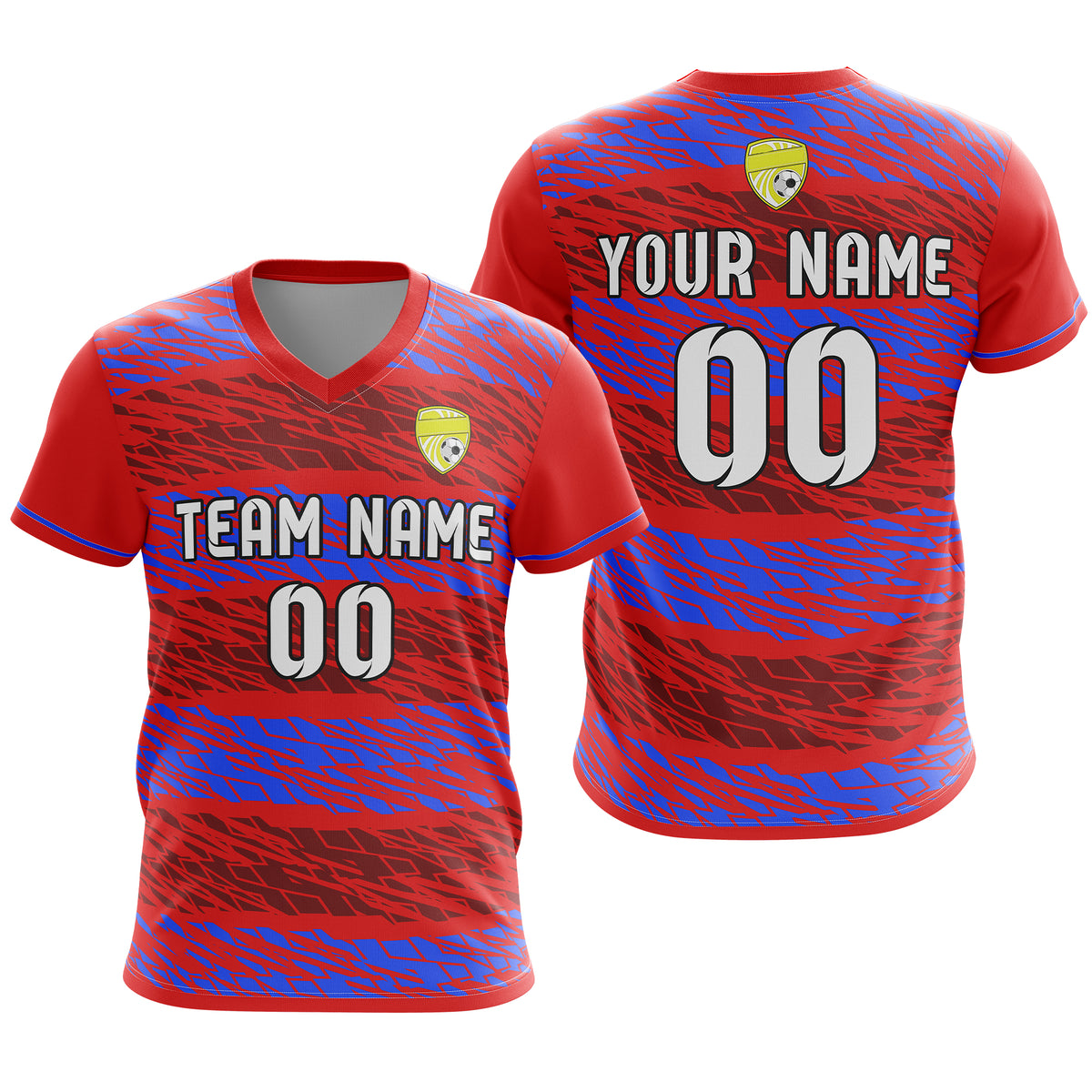 Soccer Jersey - V Neck - Full Pattern- Design 2 - Red