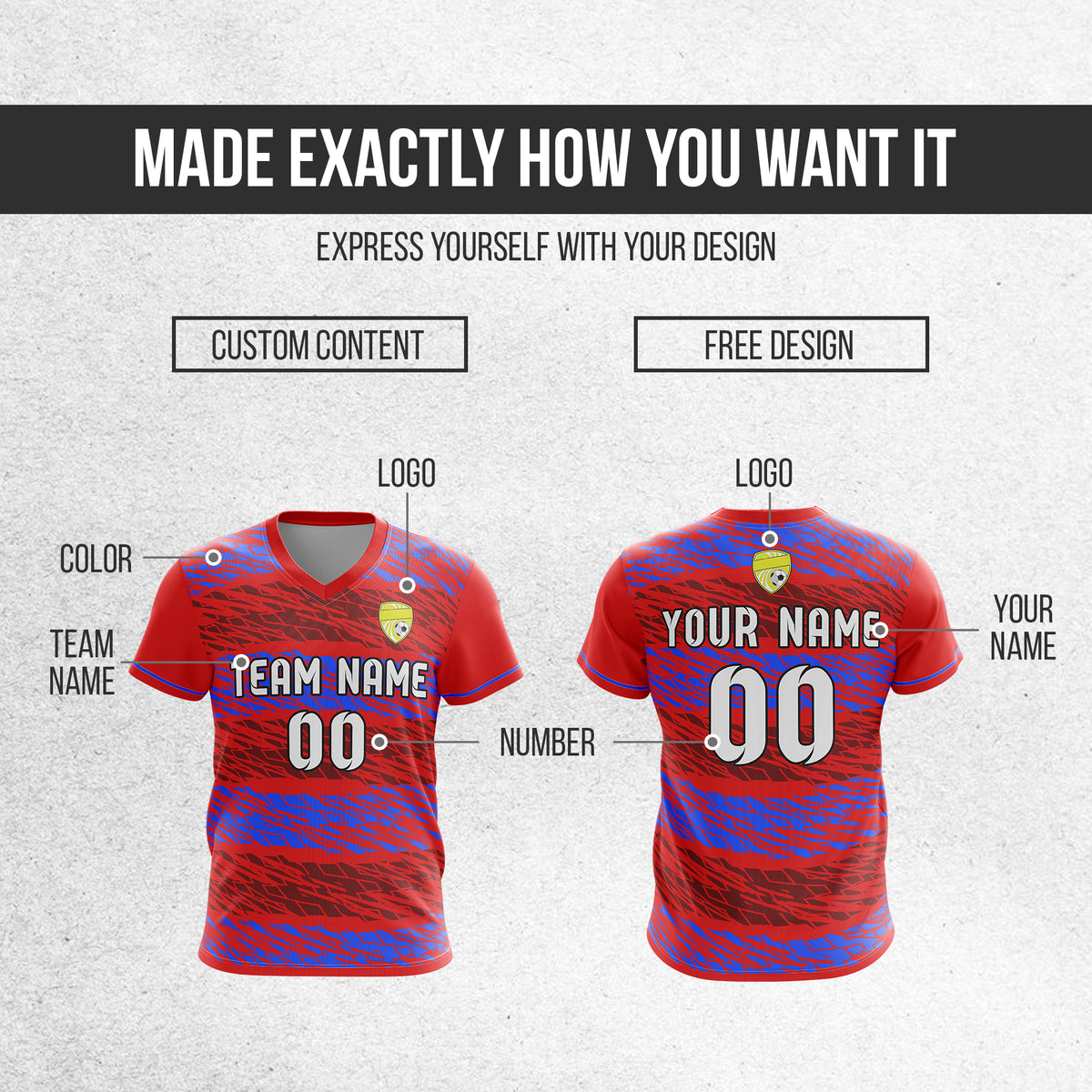 Soccer Jersey - V Neck - Full Pattern- Design 2 - Red