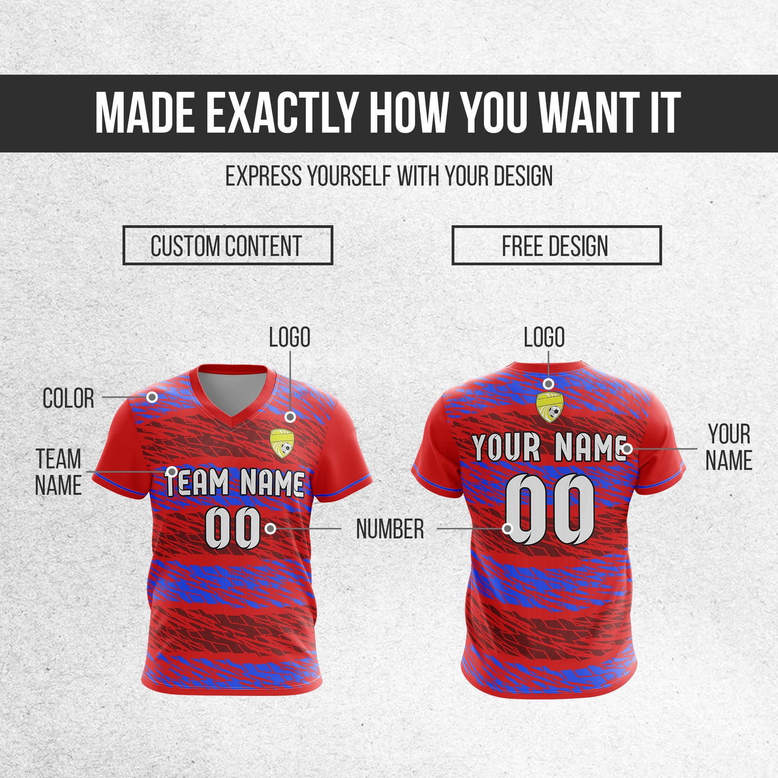 Soccer Jersey - V Neck - Full Pattern- Design 2 - Red