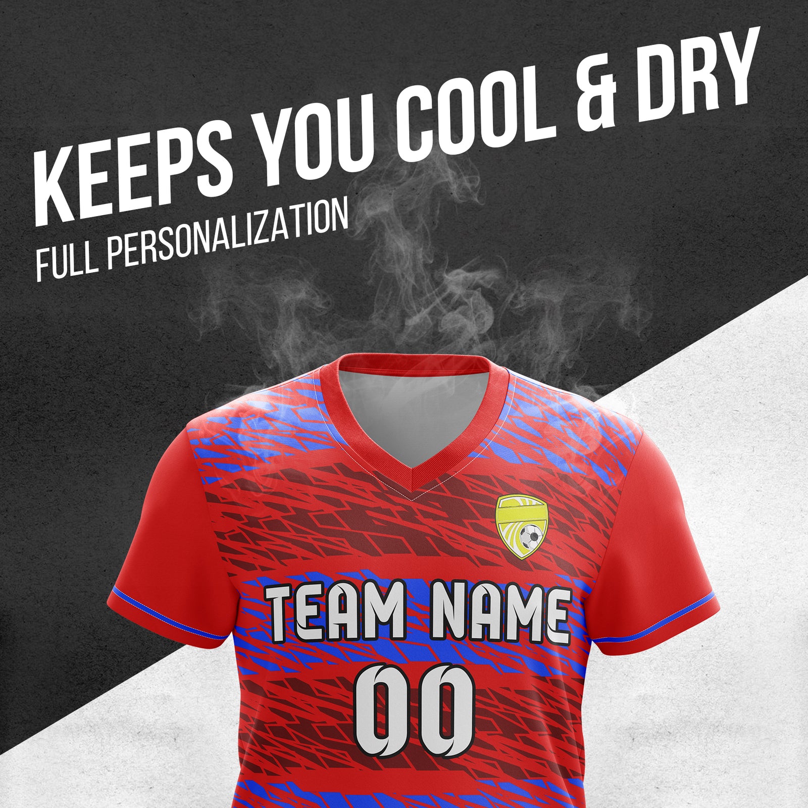 Soccer Jersey - V Neck - Full Pattern- Design 2 - Red