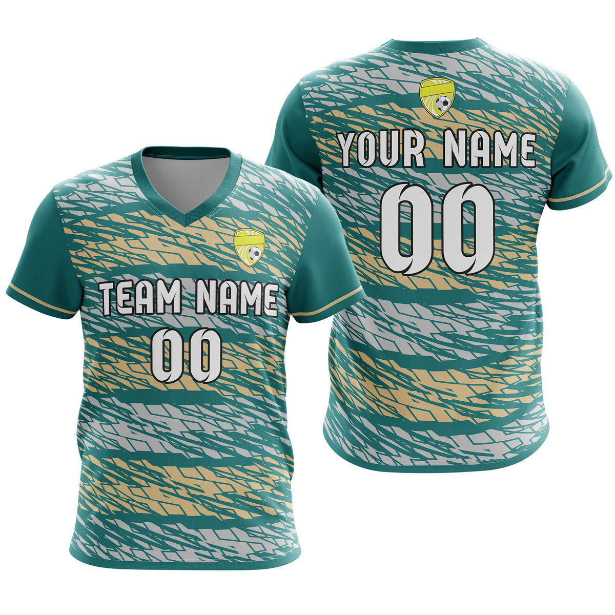 Soccer Jersey - V Neck - Full Pattern- Design 2 - Teal