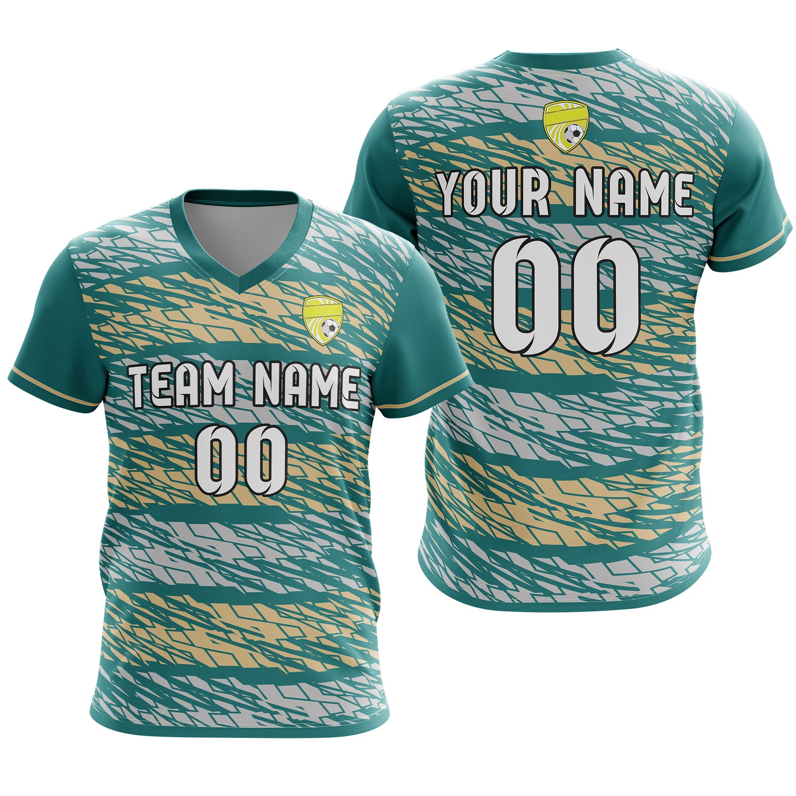 Soccer Jersey - V Neck - Full Pattern- Design 2 - Teal