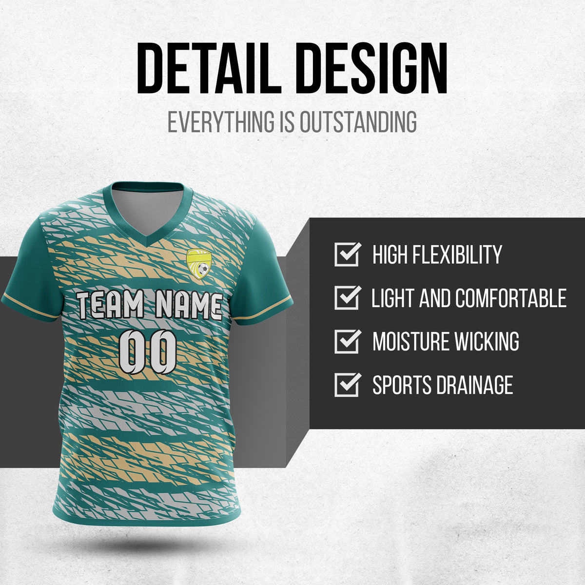 Soccer Jersey - V Neck - Full Pattern- Design 2 - Teal