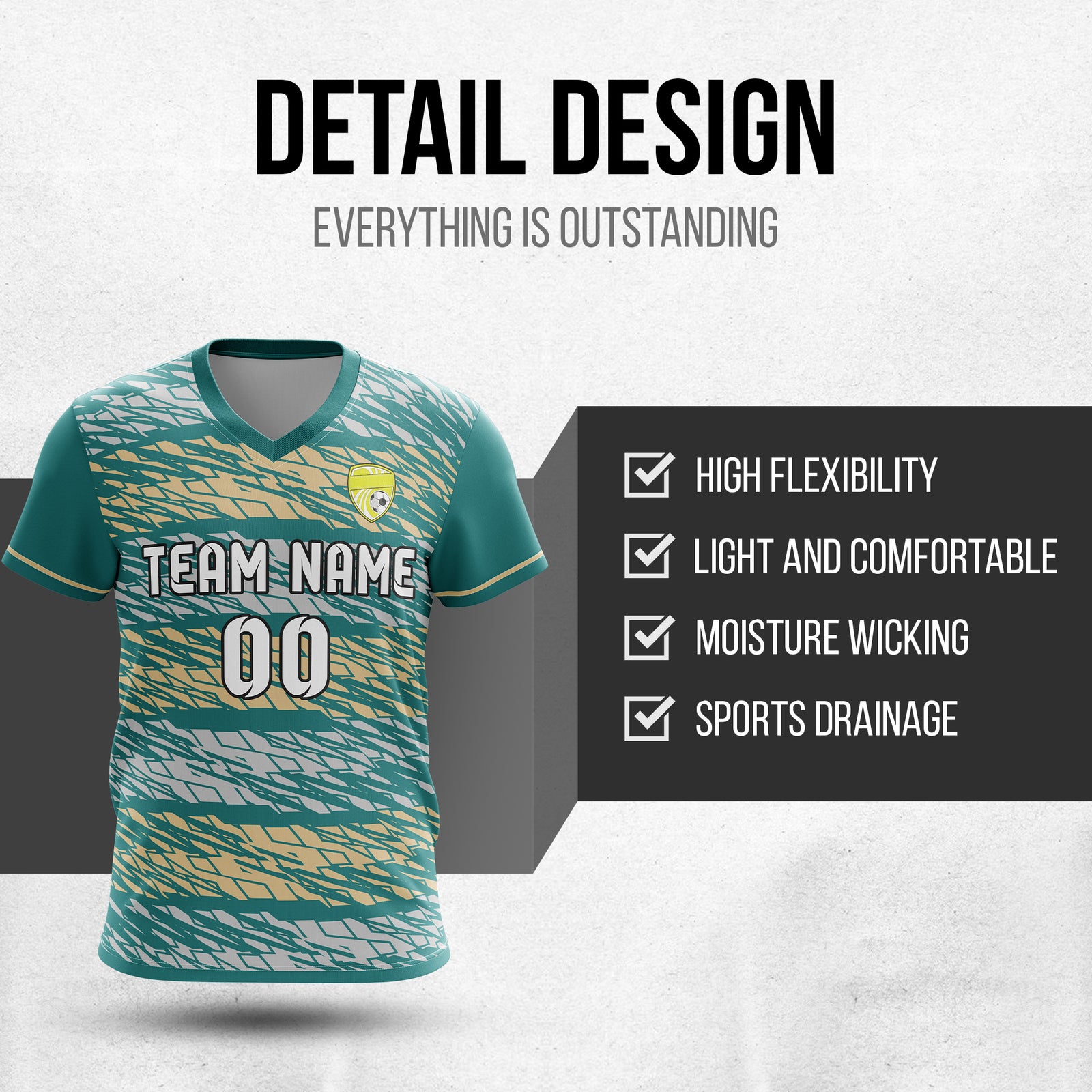 Soccer Jersey - V Neck - Full Pattern- Design 2 - Teal