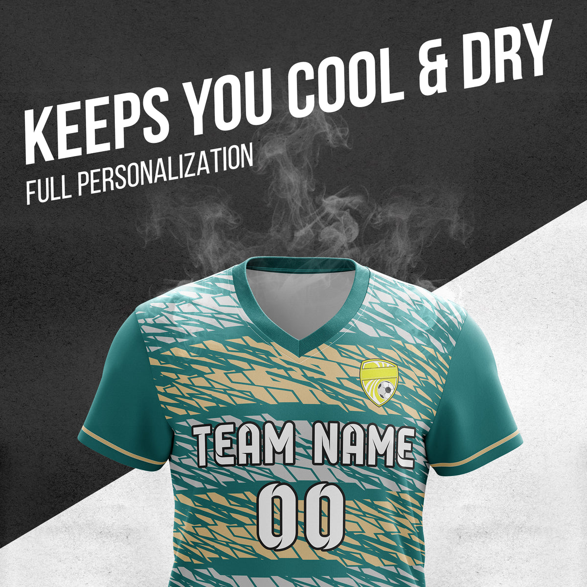 Soccer Jersey - V Neck - Full Pattern- Design 2 - Teal