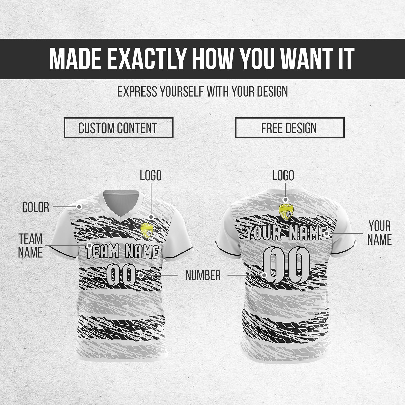 Soccer Jersey - V Neck - Full Pattern- Design 2 - White