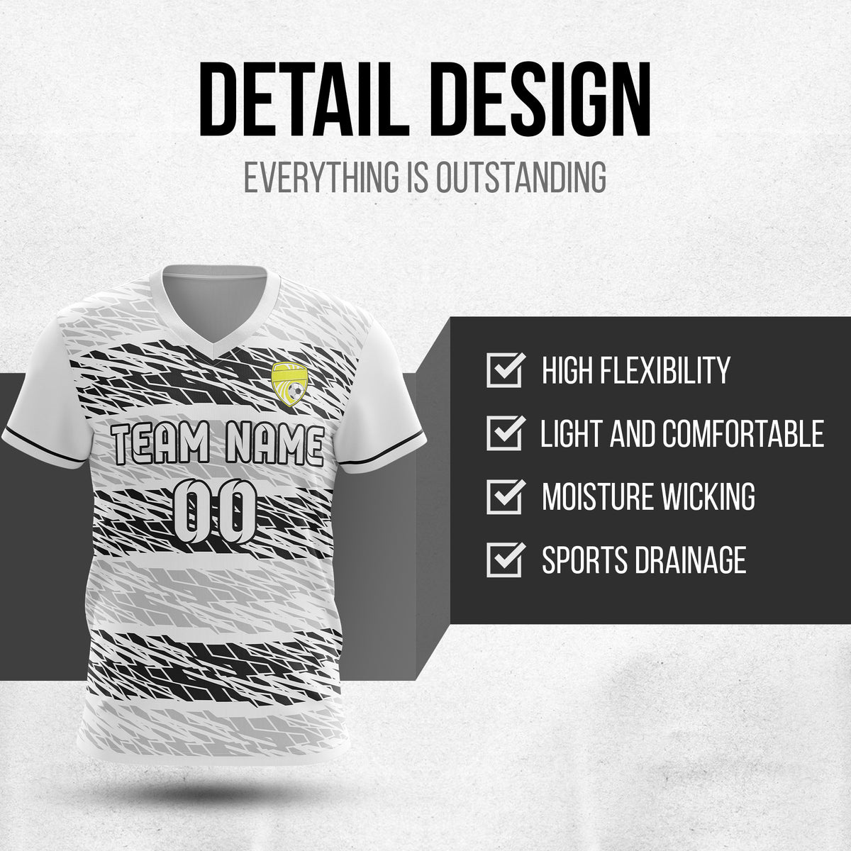 Soccer Jersey - V Neck - Full Pattern- Design 2 - White