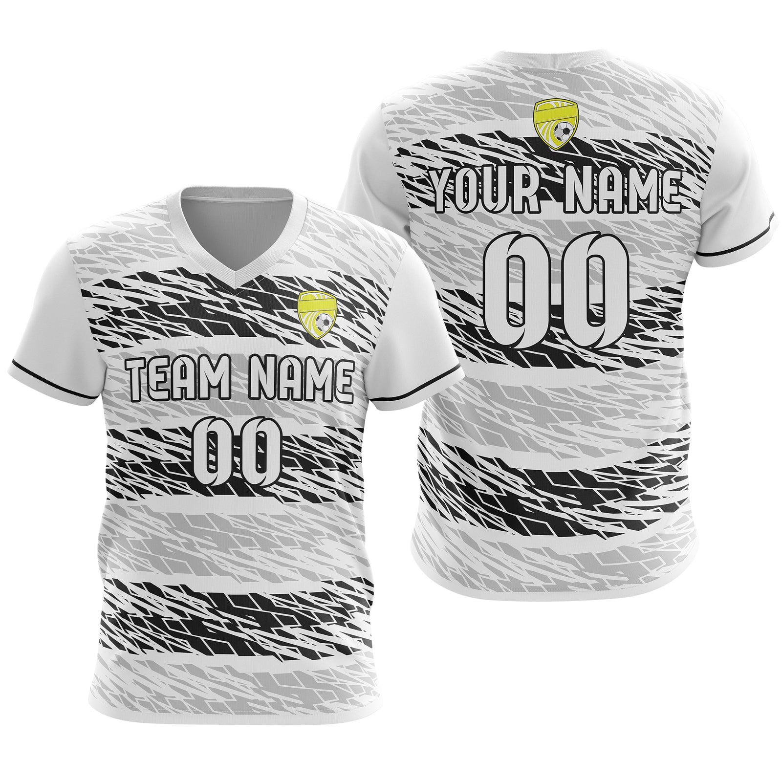 Soccer Jersey - V Neck - Full Pattern- Design 2 - White