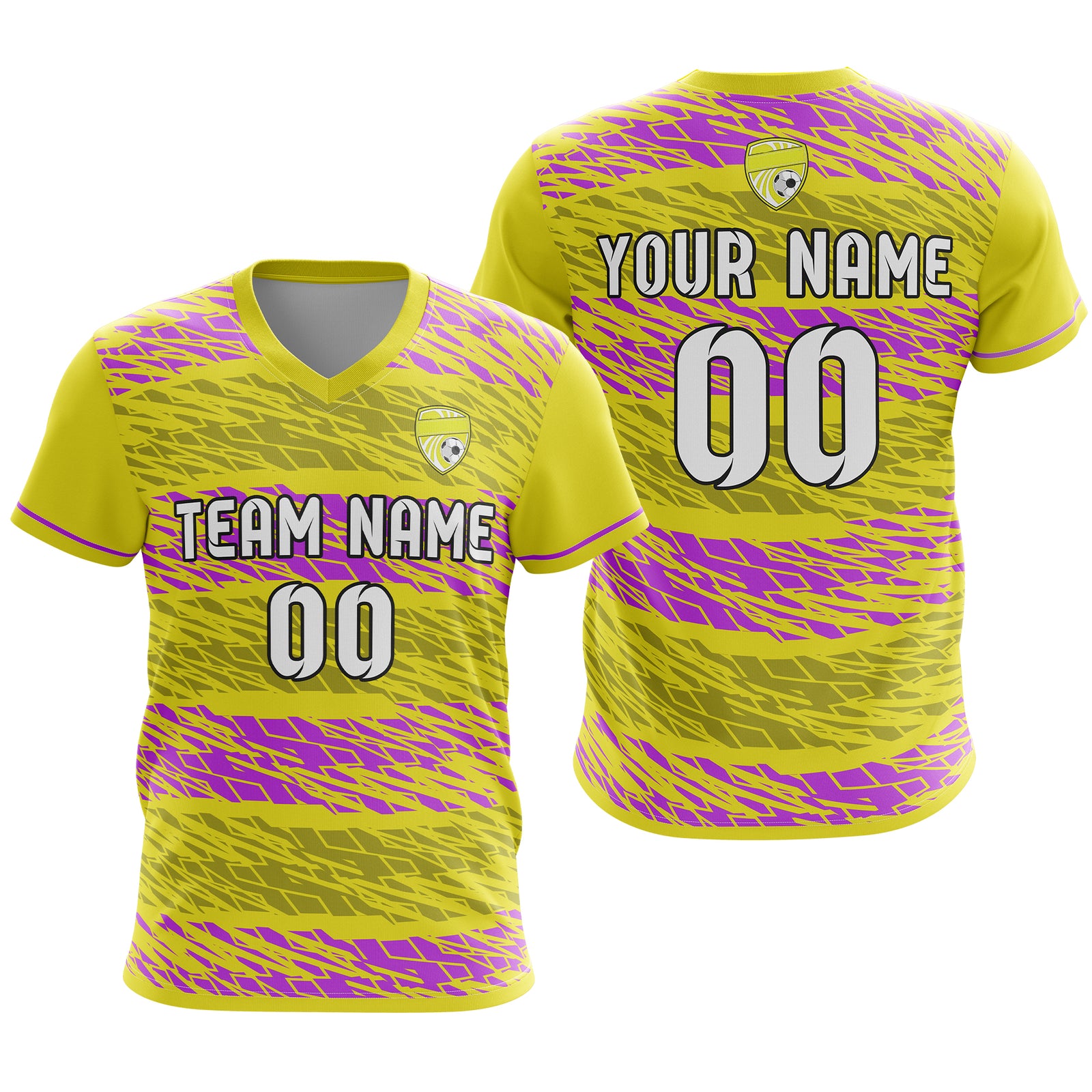 Soccer Jersey - V Neck - Full Pattern- Design 2 - Yellow
