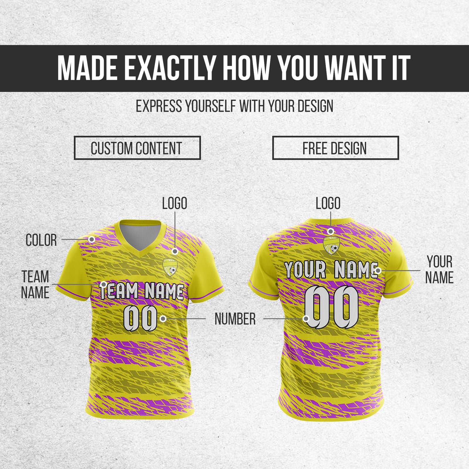 Soccer Jersey - V Neck - Full Pattern- Design 2 - Yellow