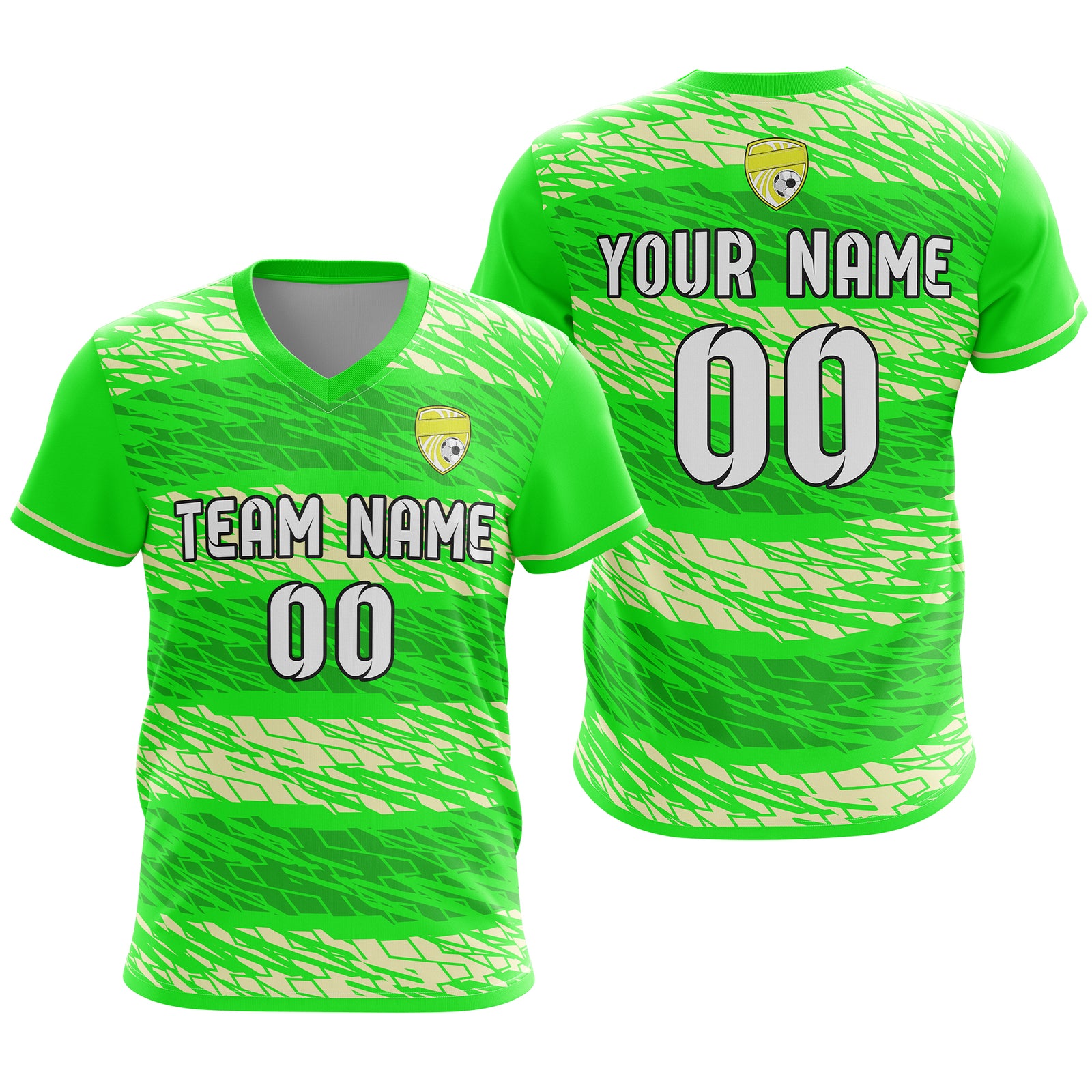 Soccer Jersey - V Neck - Full Pattern- Design 2 - neon Green