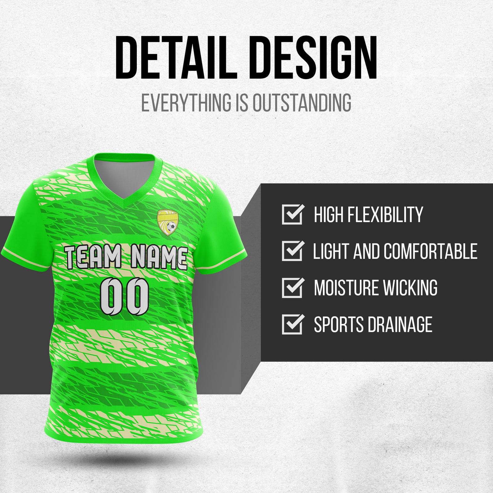 Soccer Jersey - V Neck - Full Pattern- Design 2 - neon Green