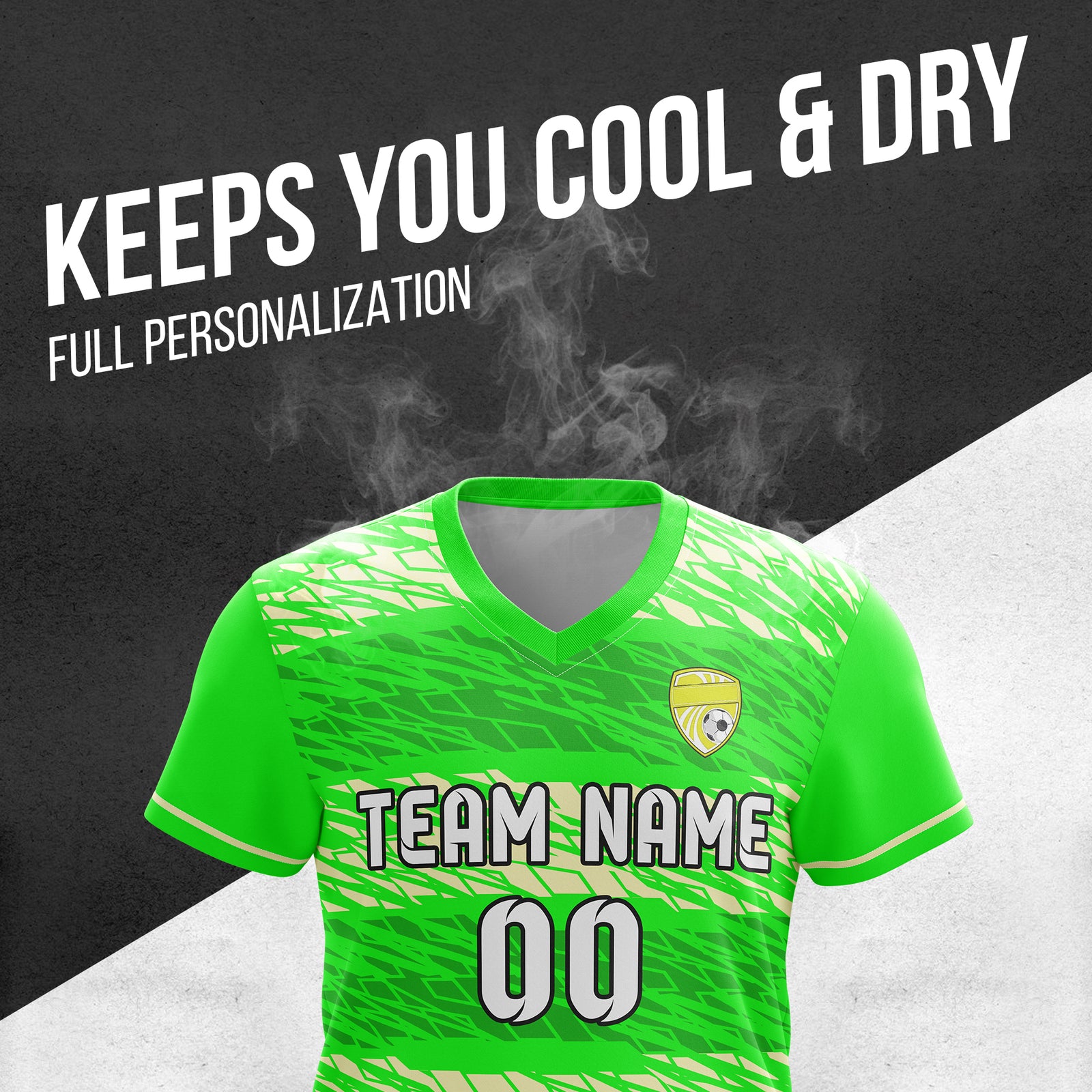 Soccer Jersey - V Neck - Full Pattern- Design 2 - neon Green